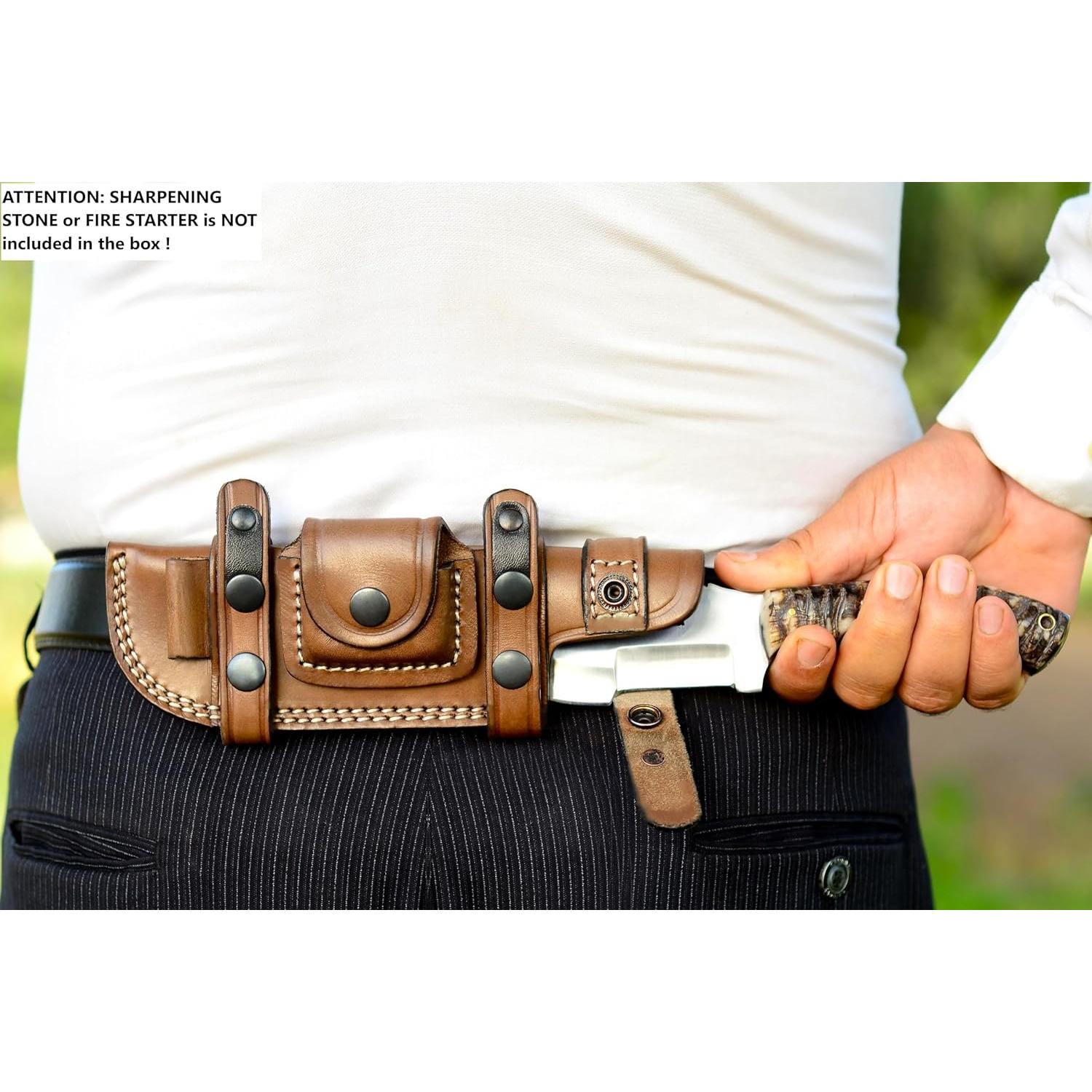 Cuchillo Tracker Ottoza D2 25.4 cm con funda de cuero