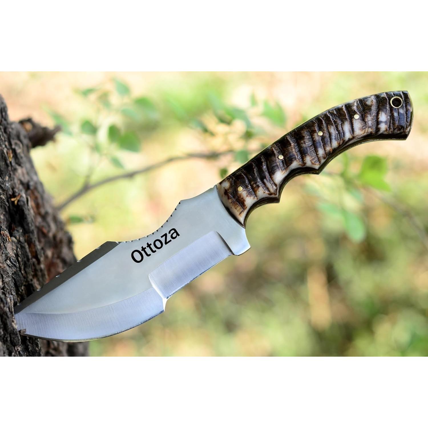 Cuchillo Tracker Ottoza D2 25.4 cm con funda de cuero