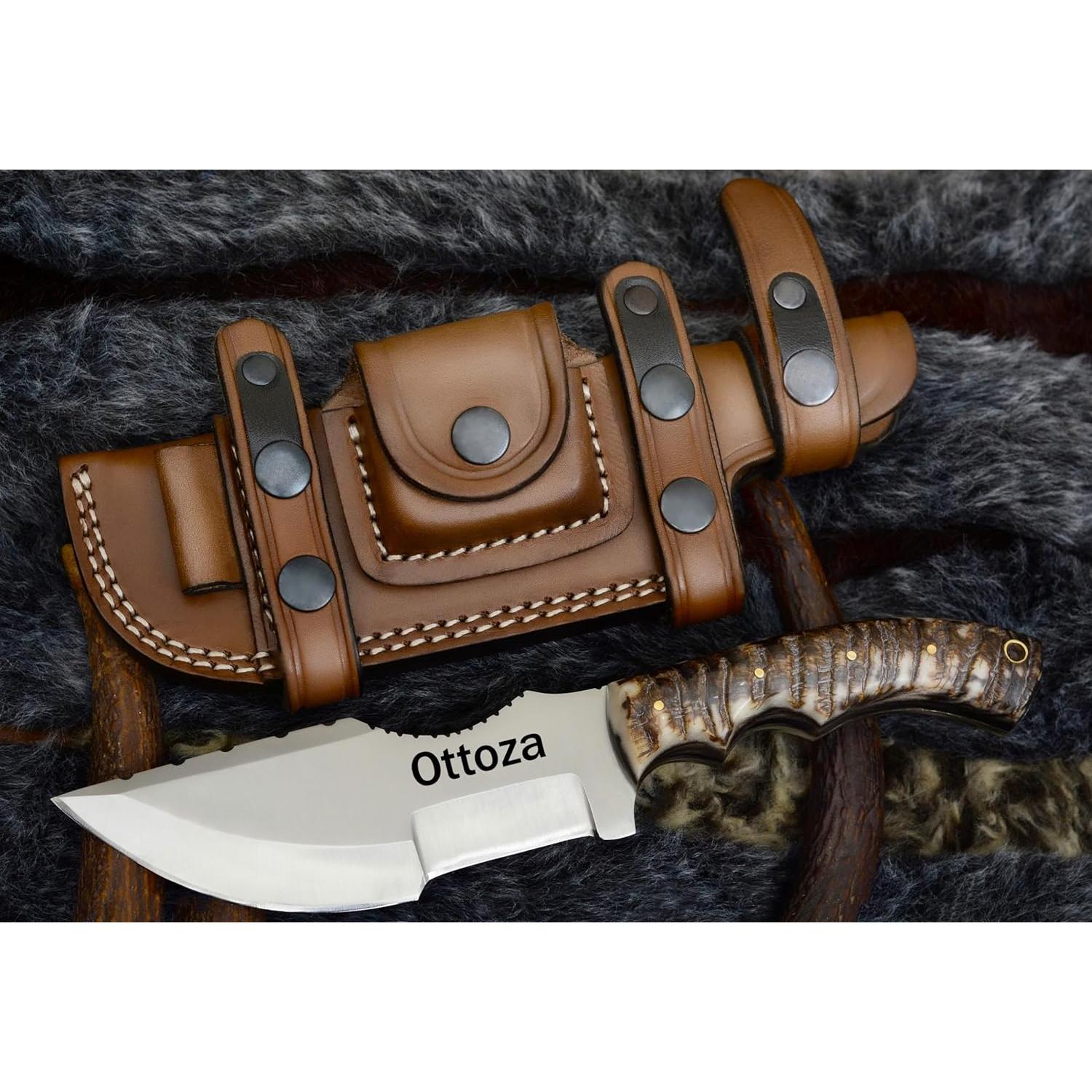 Cuchillo Tracker Ottoza D2 25.4 cm con funda de cuero