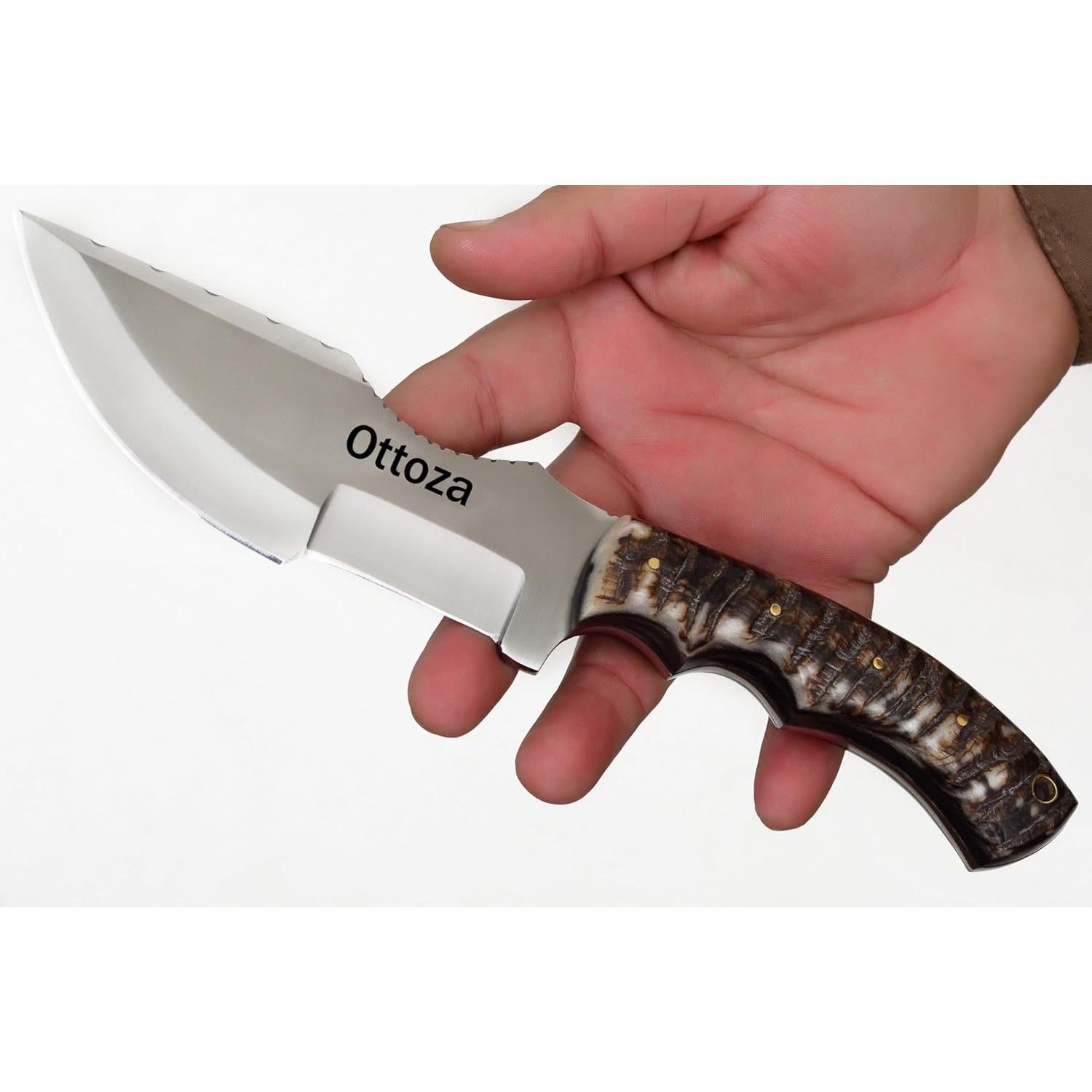 Cuchillo Tracker Ottoza D2 25.4 cm con funda de cuero