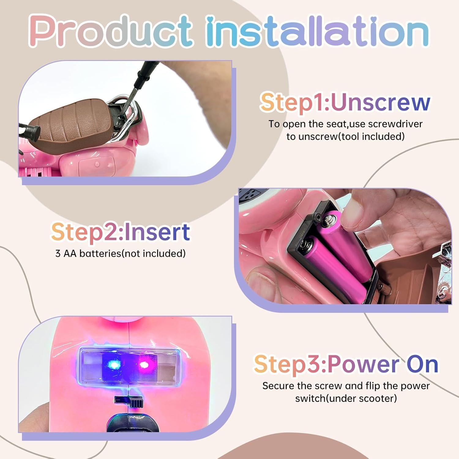 Scooter eléctrico para muñecas LUFZFEU con luces y música