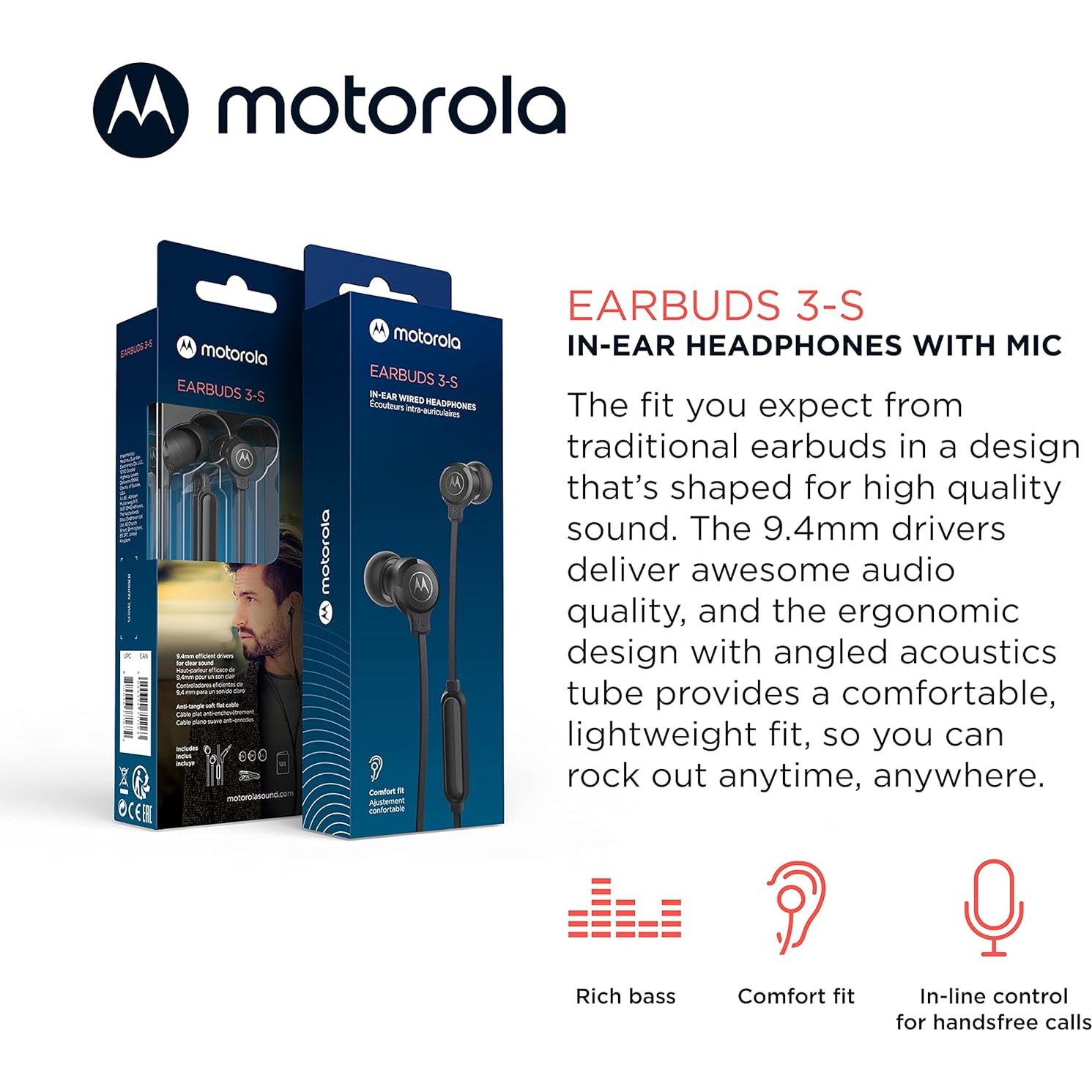 Auriculares In-Ear Motorola EARBUDS 3S - Sonido Claro 9.4mm