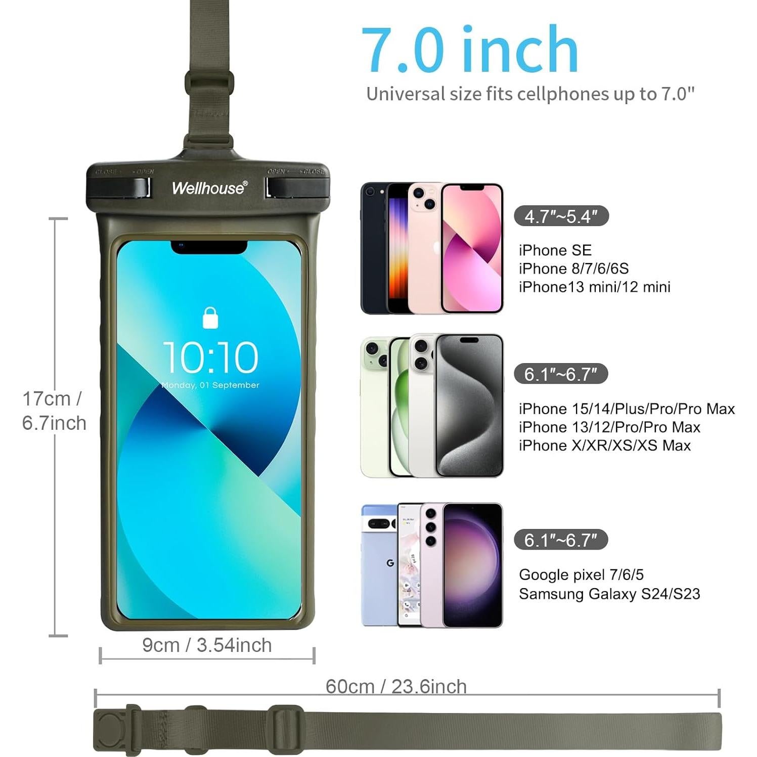 Funda Impermeable Wellhouse para Smartphone 7" Oliva