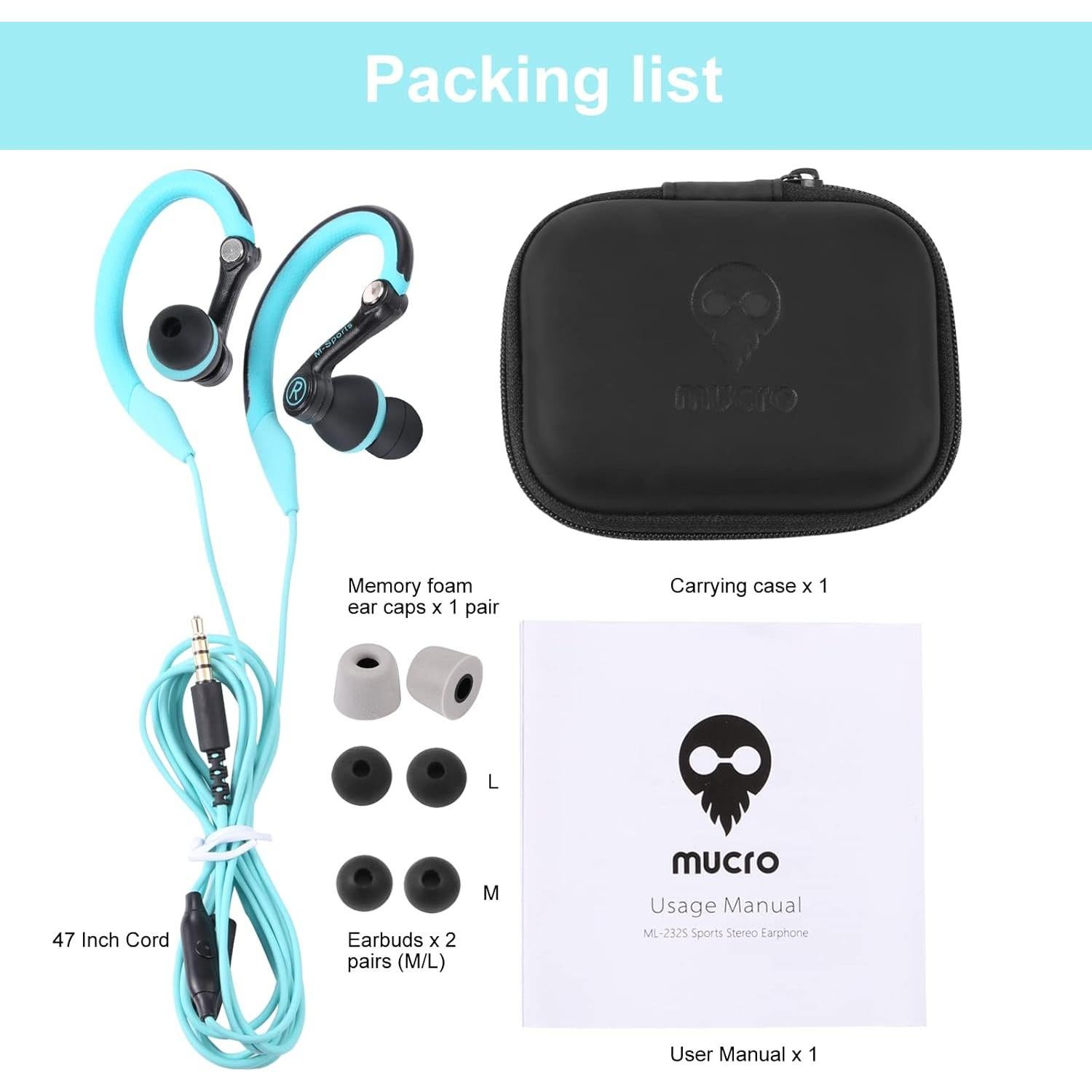 Auriculares Deportivos MUCRO 3.5mm Azul Resistentes al Sudor