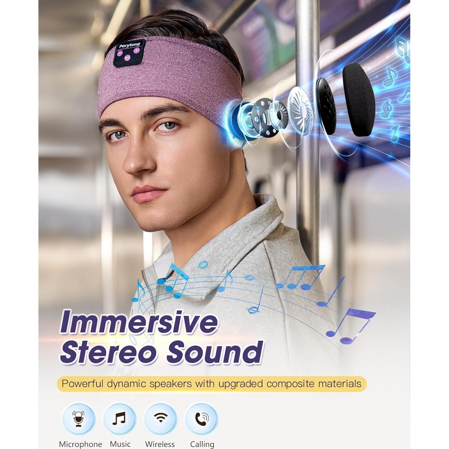 Perytong Sleeping Headphones Bluetooth 5.4 Headband, Wireless Music Sleeping Mask Headphones Earbuds Earphones Sweatproof for Women Mom Sports Workout Running Jogging Yoga Cool Gadgets Unique Gifts