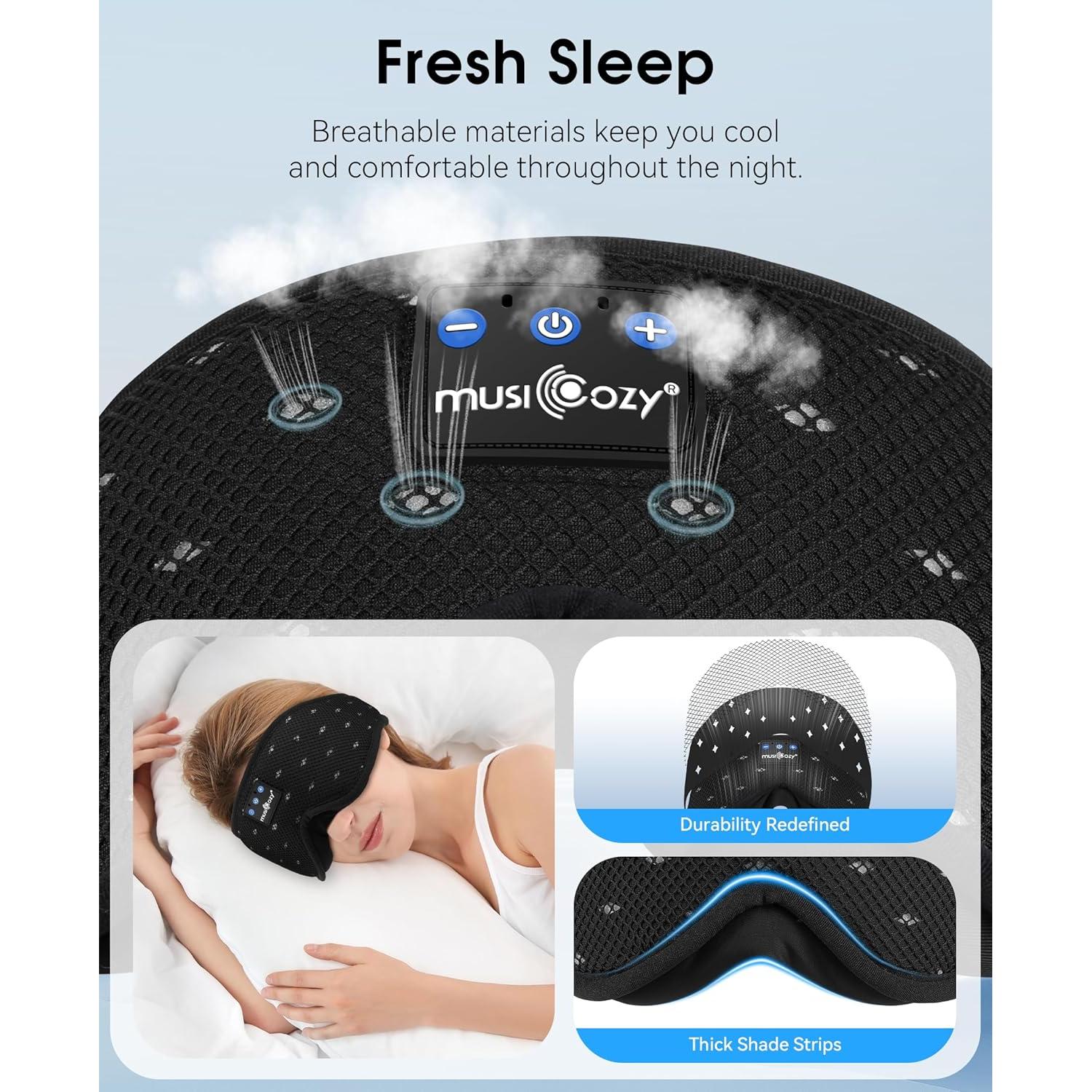 MUSICOZY Máscara Bluetooth para Dormir con Auriculares 15h