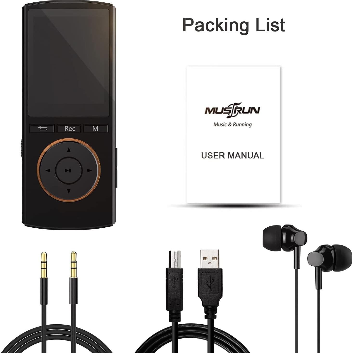 Reproductor MP3 MusRun Q8 64GB Bluetooth HiFi Deporte Negro