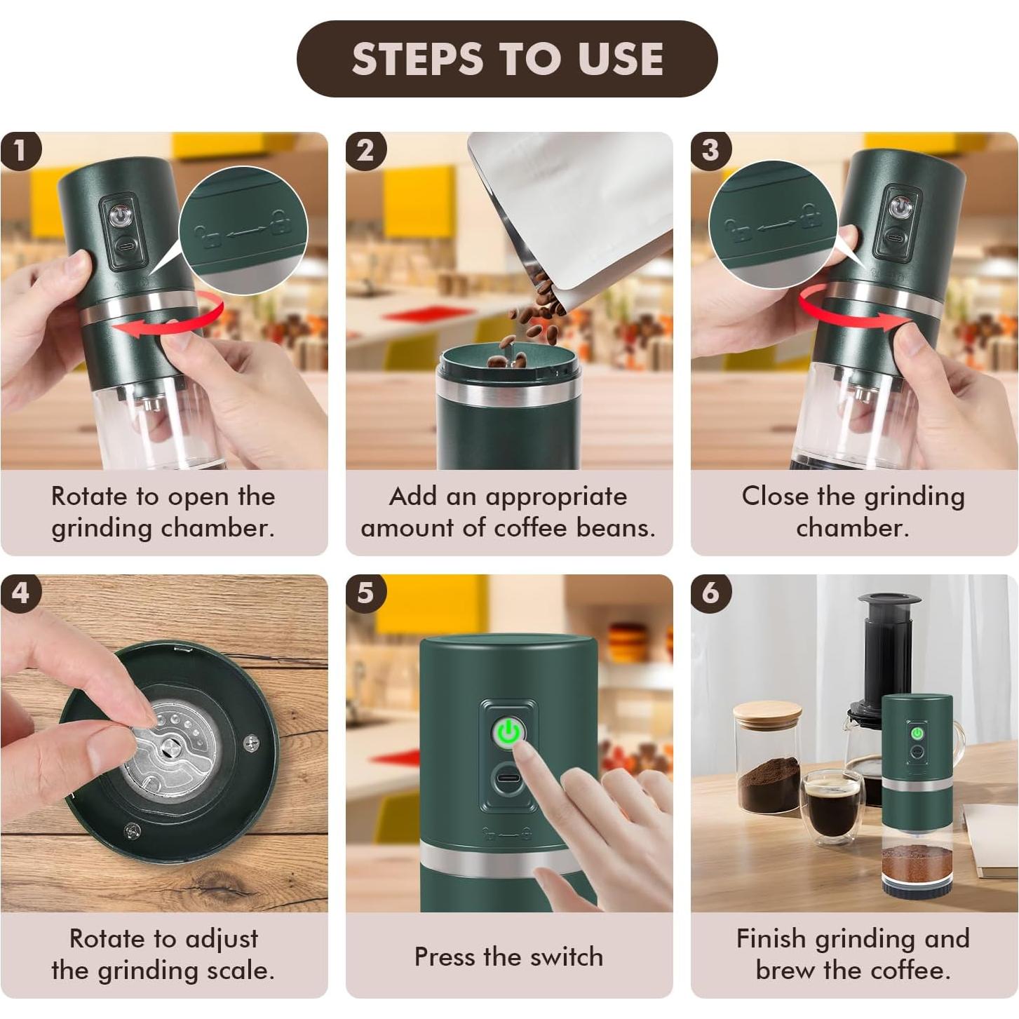Molino de Café Eléctrico TDFCBFSAIL Portátil Verde 45 Niveles