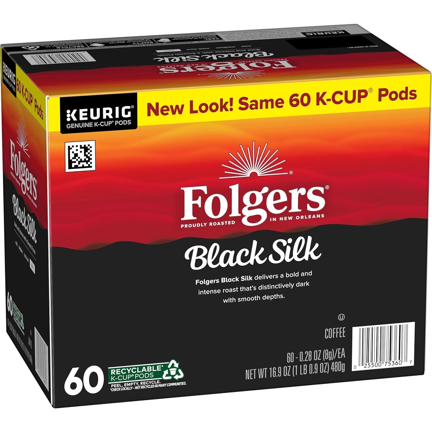 Café Folgers Black Silk Tostado Oscuro K-Cup 60 Cápsulas