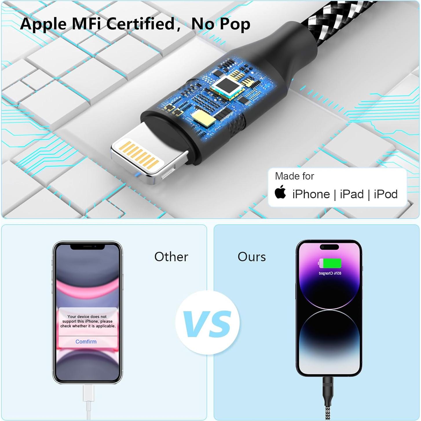 Cable de Carga USB A a Lightning 5M Negro MFi para iPhone