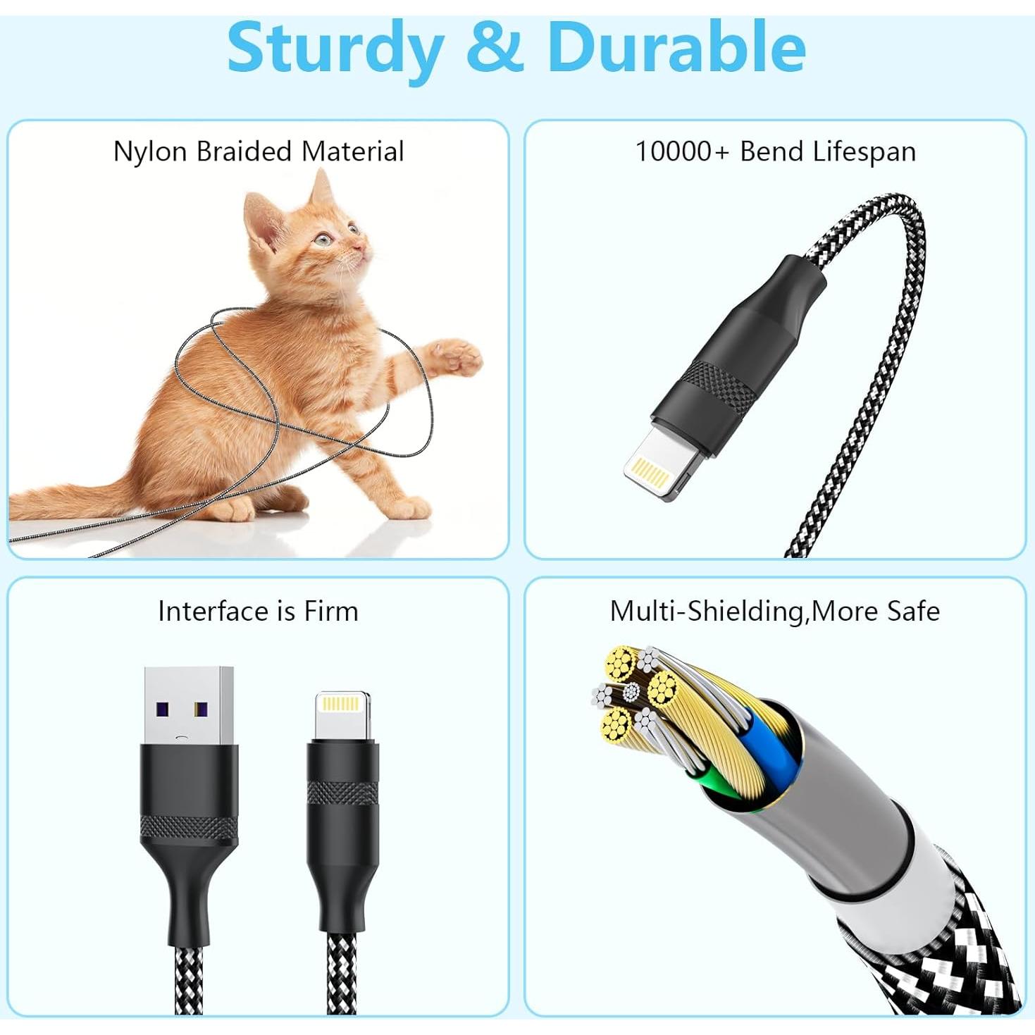 Cable de Carga USB A a Lightning 5M Negro MFi para iPhone