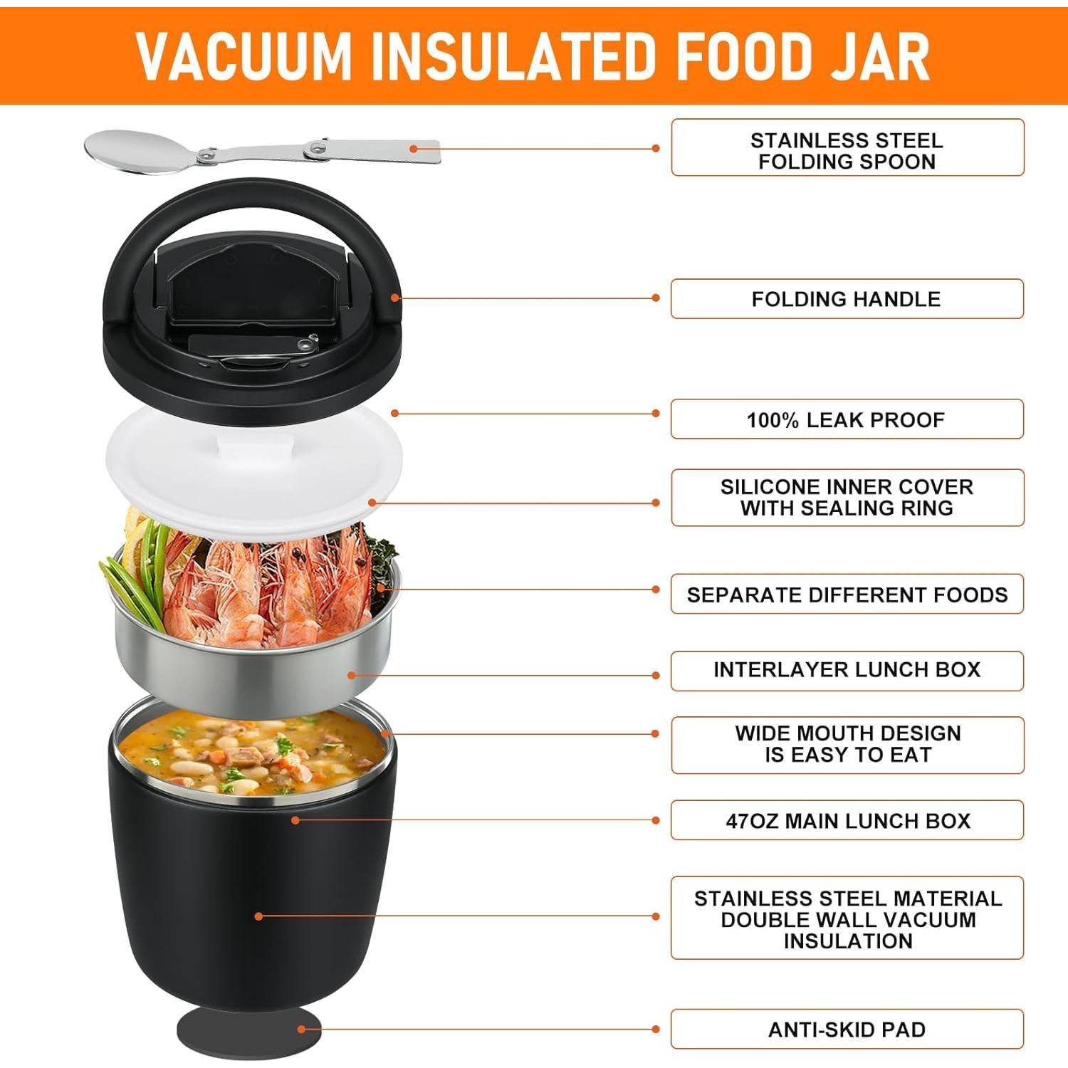 Contenedor de Almuerzo Aislado 40oz Wiwens Acero Inoxidable