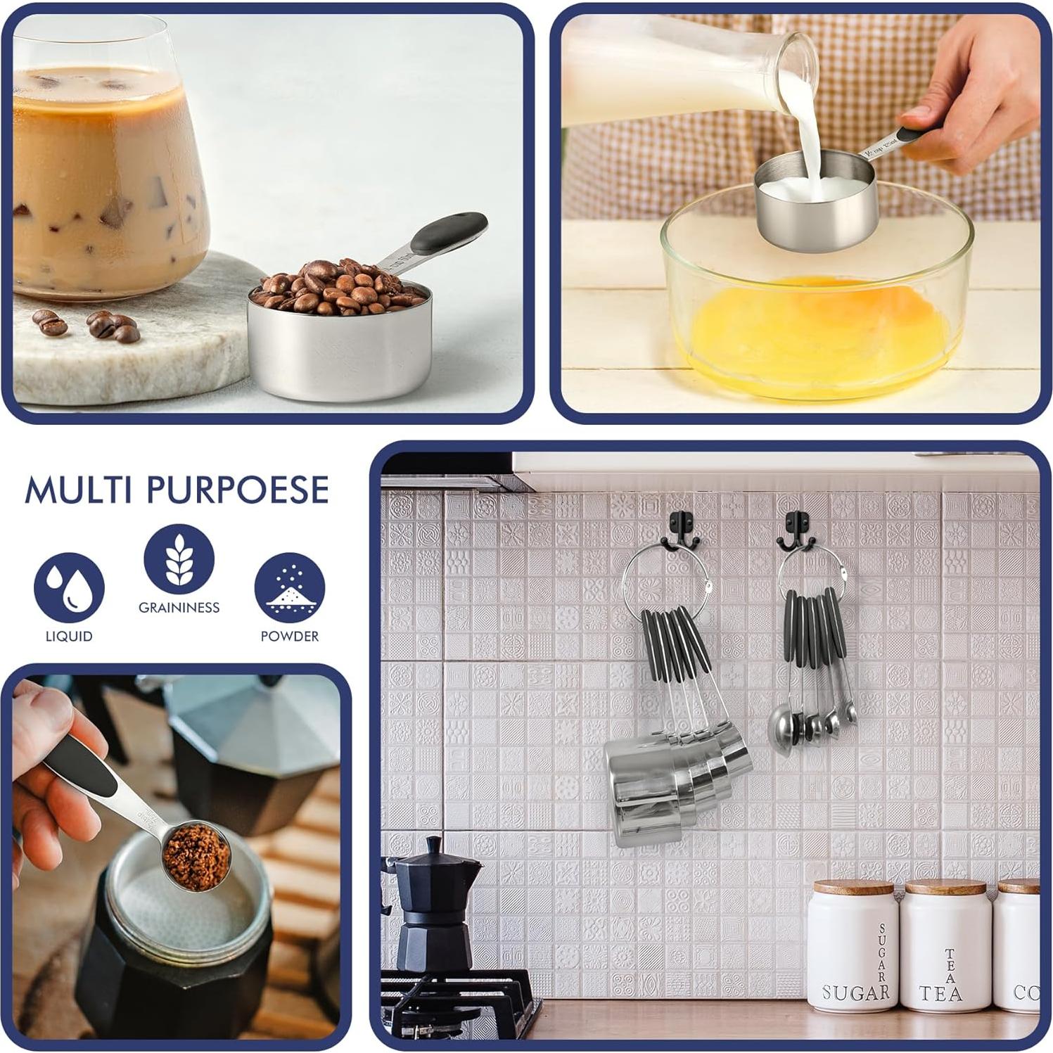 Juego de Tazas y Cucharas Medidoras HOTEC 10 Piezas Acero Inoxidable