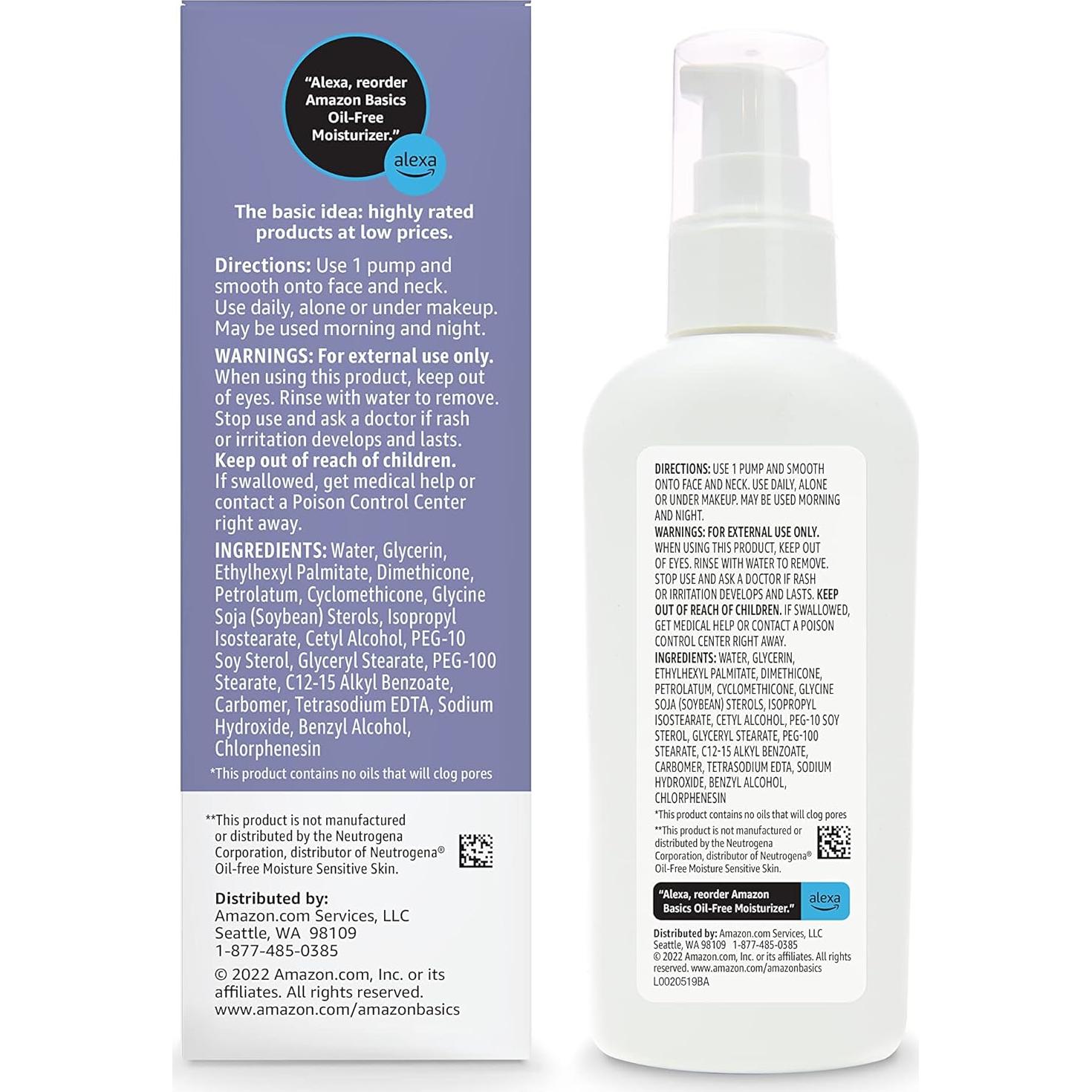 Hidratante Facial Sin Aceite Amazon Basics 118ml Piel Sensible