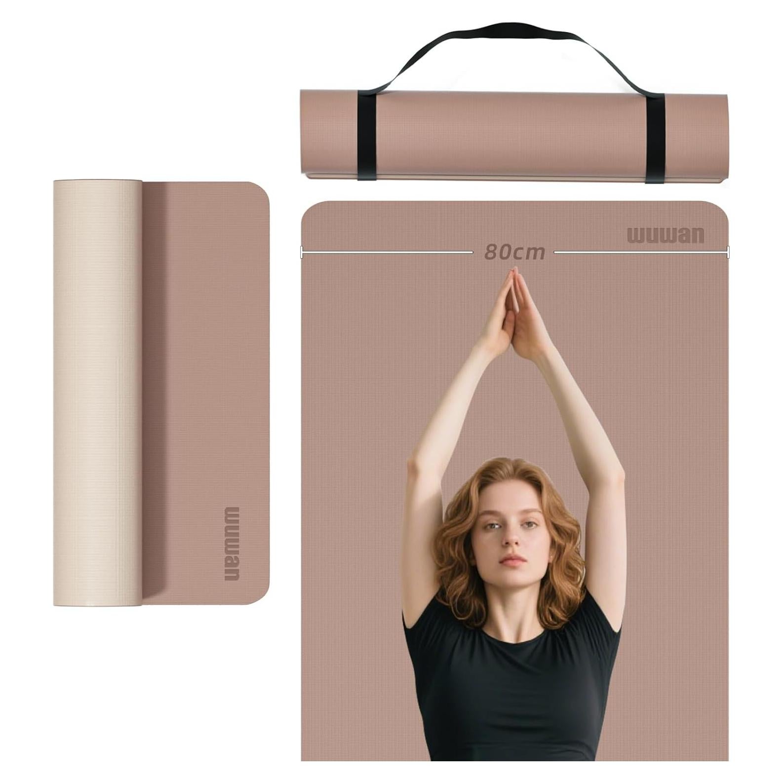 Alfombrilla de Yoga Antideslizante WUWAN 182x81 cm 8mm TPE Beige