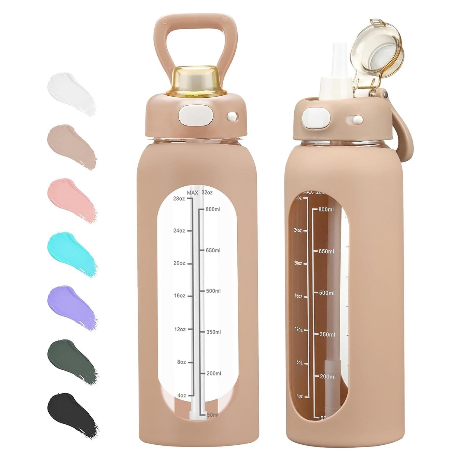 Botella de Agua de Vidrio SIEROZUR 32oz con Popote y Asa