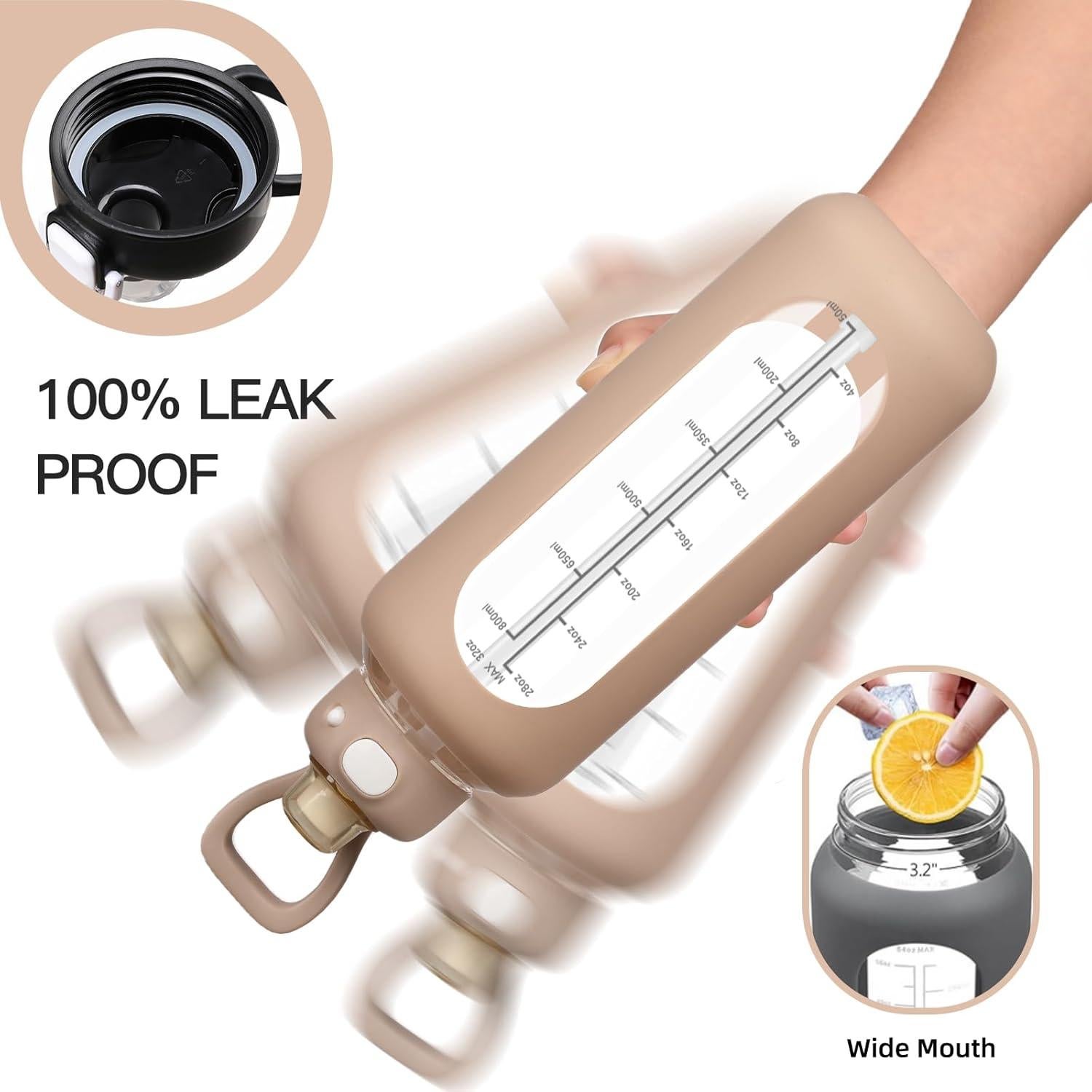 Botella de Agua de Vidrio SIEROZUR 32oz con Popote y Asa