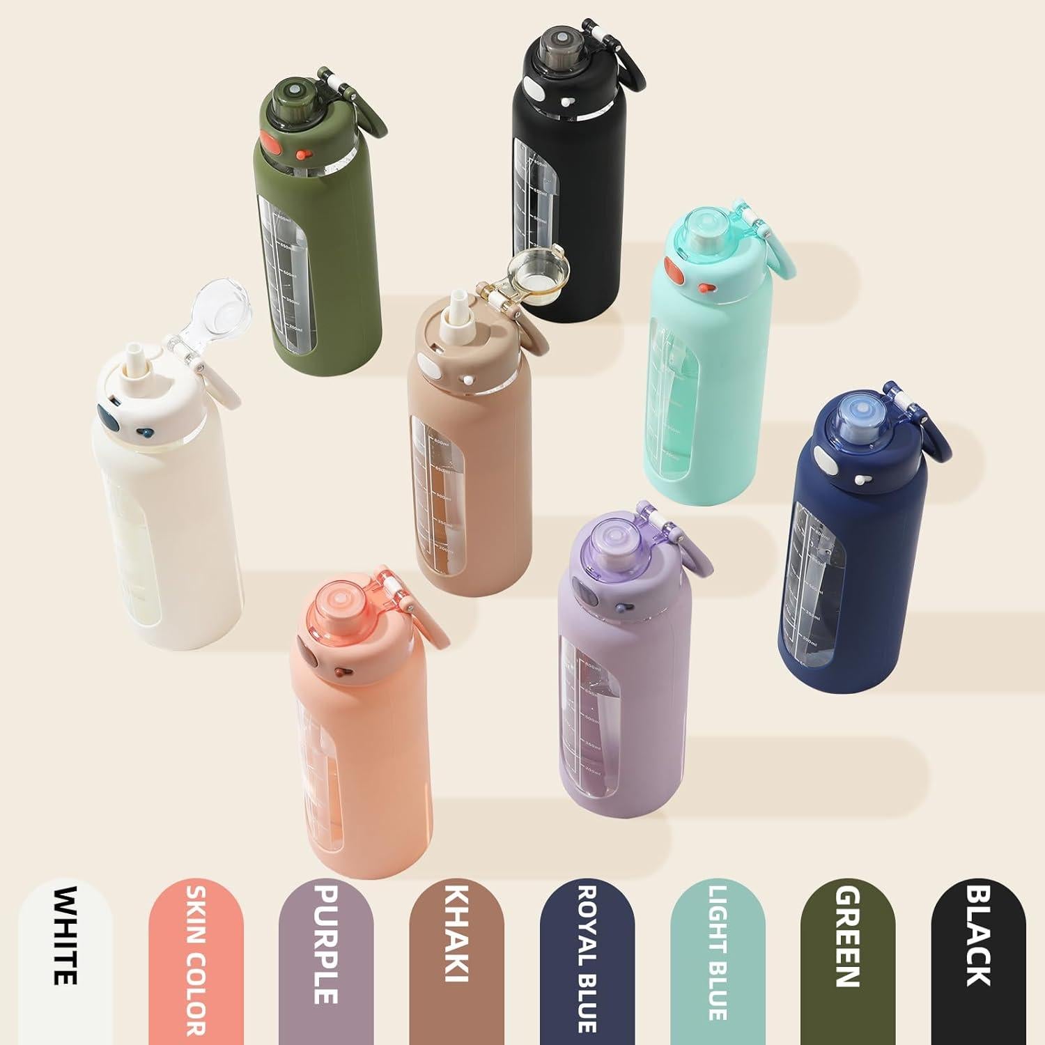 Botella de Agua de Vidrio SIEROZUR 32oz con Popote y Asa