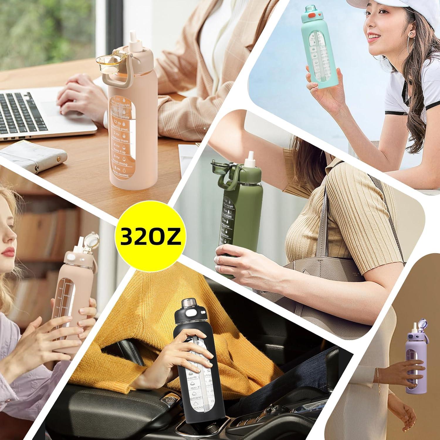 Botella de Agua de Vidrio SIEROZUR 32oz con Popote y Asa