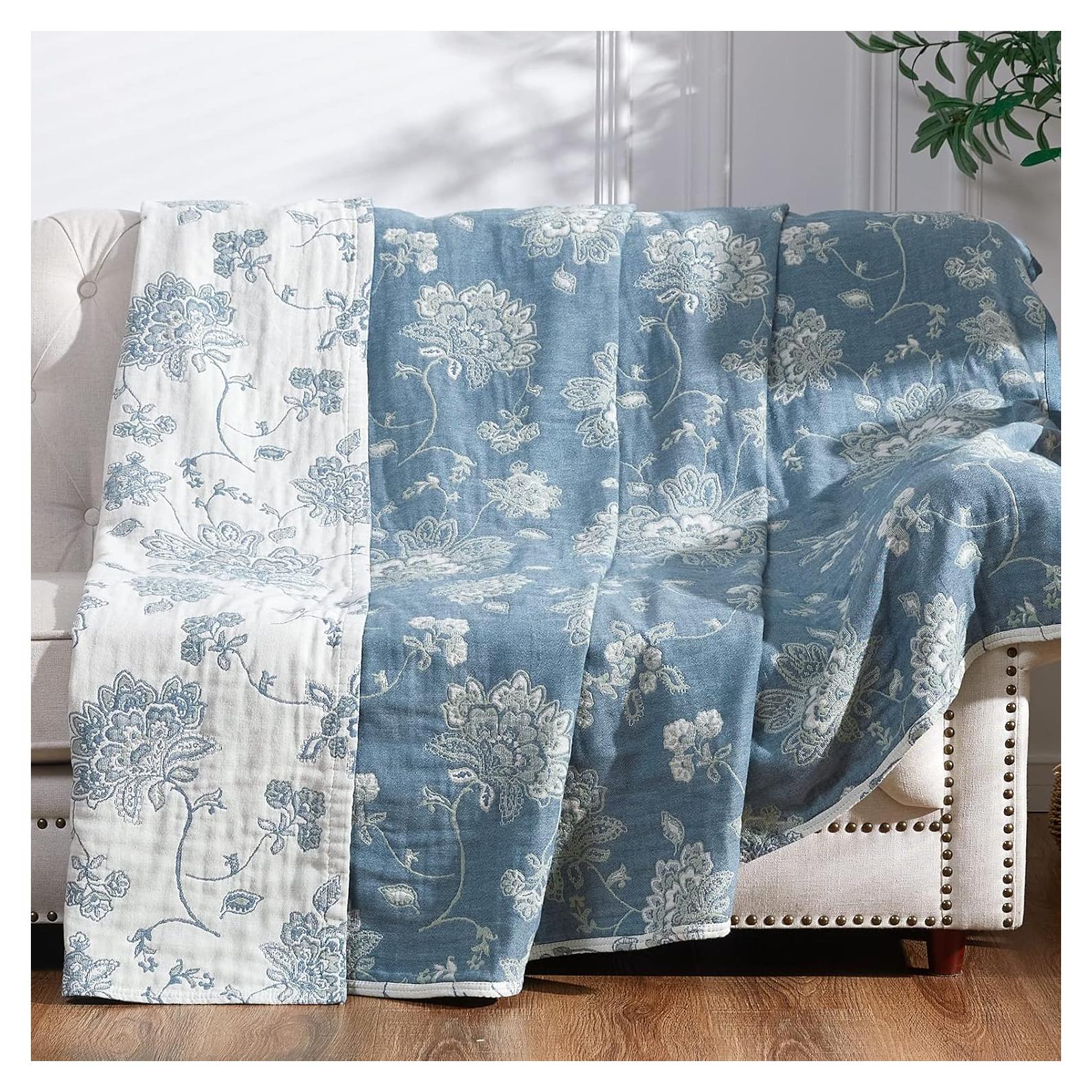 Manta de Algodón 100% JINCHAN Floral Reversible 127x152 cm