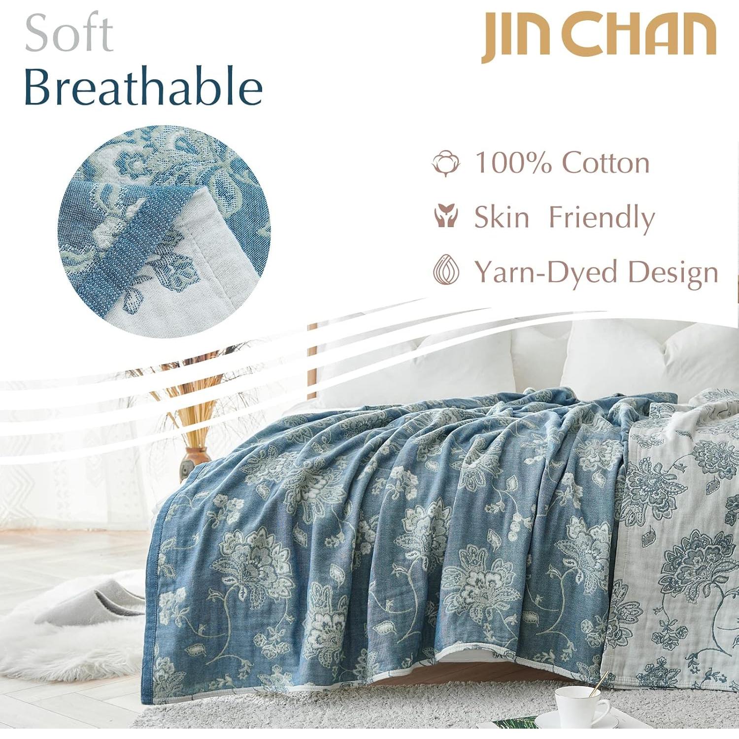 Manta de Algodón 100% JINCHAN Floral Reversible 127x152 cm