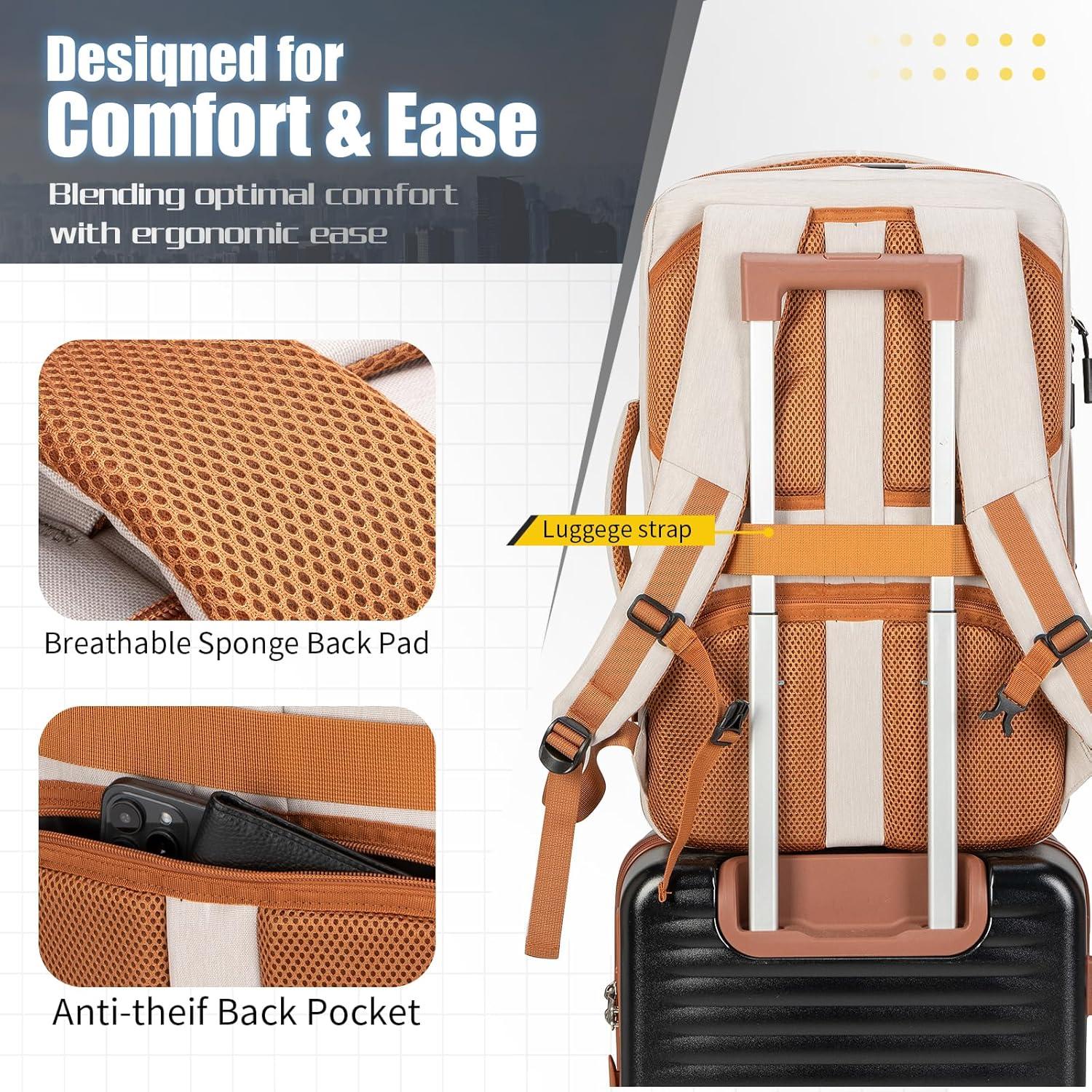 Mochila de Viaje 42L Velaybor con Cubos de Empaque y USB Beige