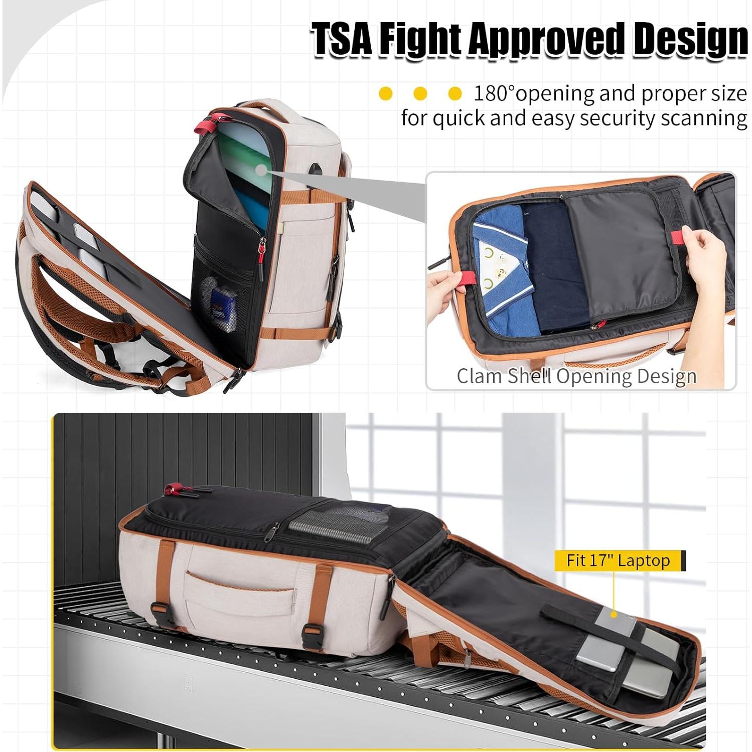 Mochila de Viaje 42L Velaybor con Cubos de Empaque y USB Beige