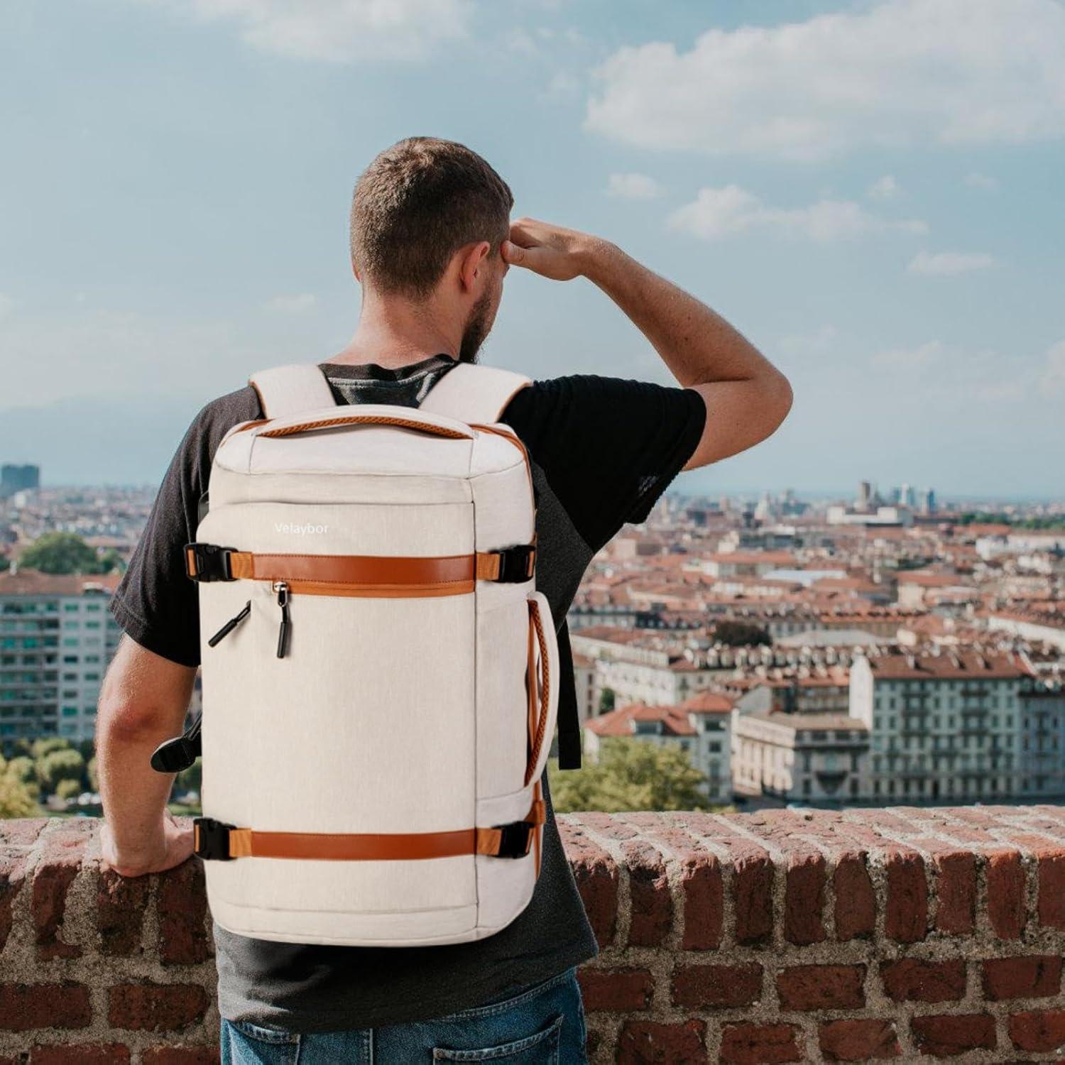 Mochila de Viaje 42L Velaybor con Cubos de Empaque y USB Beige