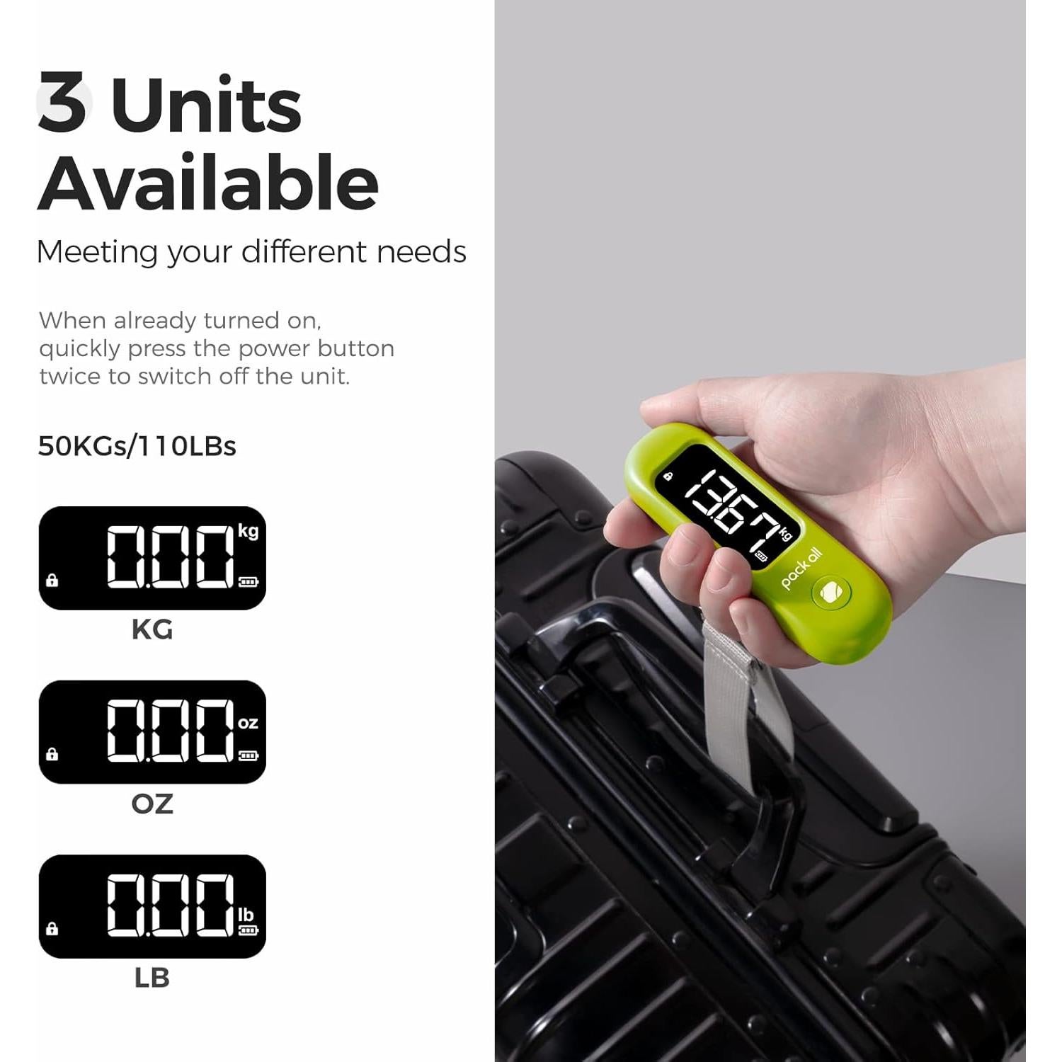 Balanza de Equipaje Digital Pack All 50 kg Pantalla LCD Verde