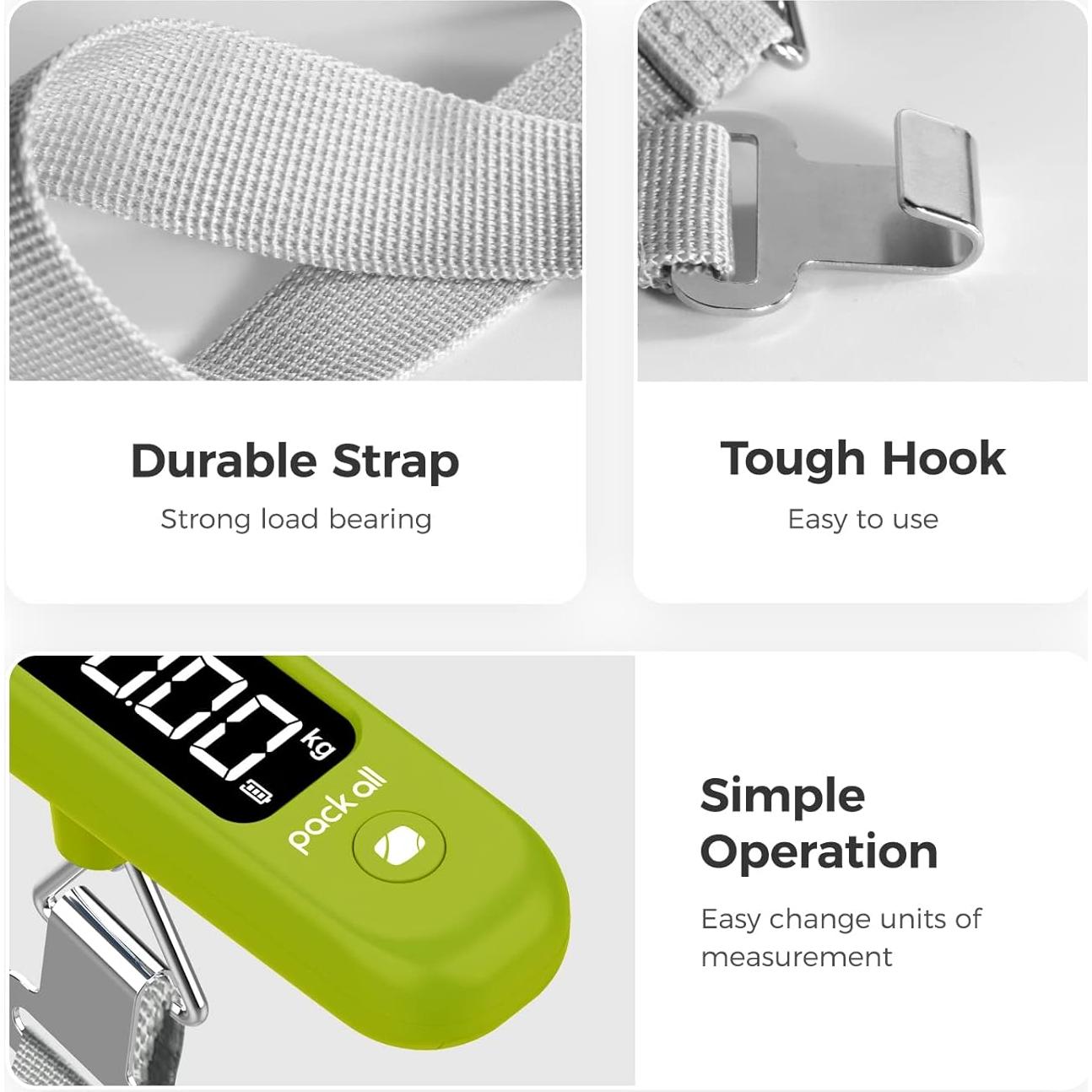 Balanza de Equipaje Digital Pack All 50 kg Pantalla LCD Verde