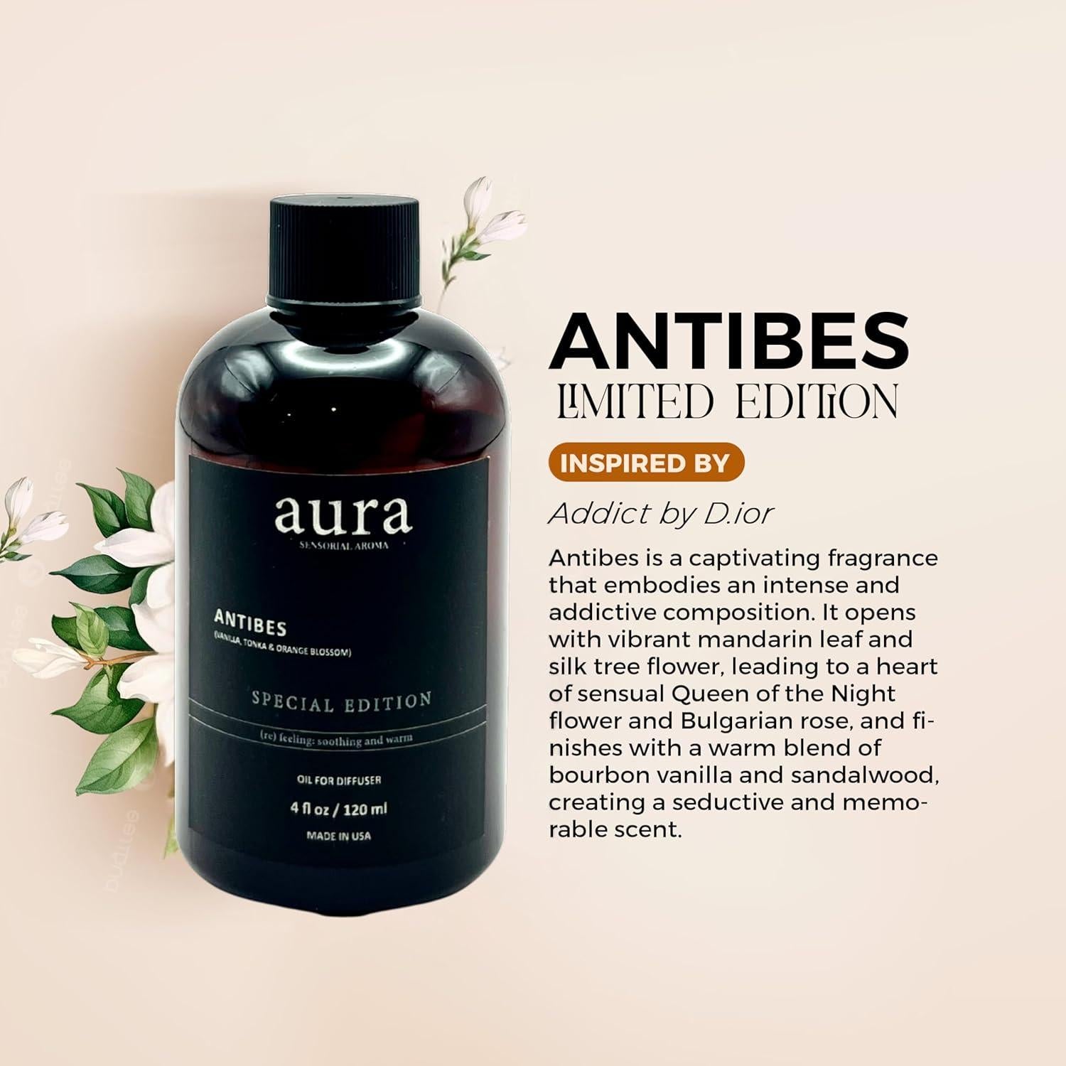 Aceite de Fragancia Antibes Aura 120 ml - Aromaterapia Sin Agua