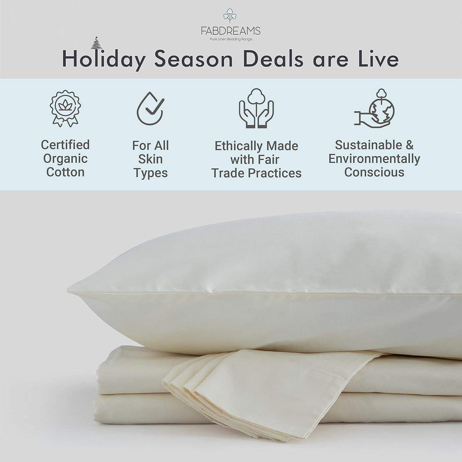 Juego de Sábanas Queen Fabdreams 100% Algodón Orgánico 300 TC