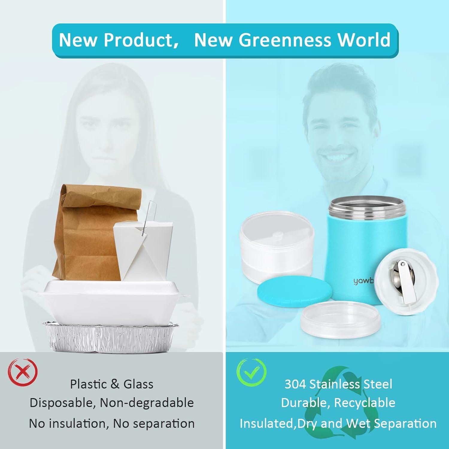 Termo Aislado Yawbay 28oz Acero Inoxidable Azul 2 en 1