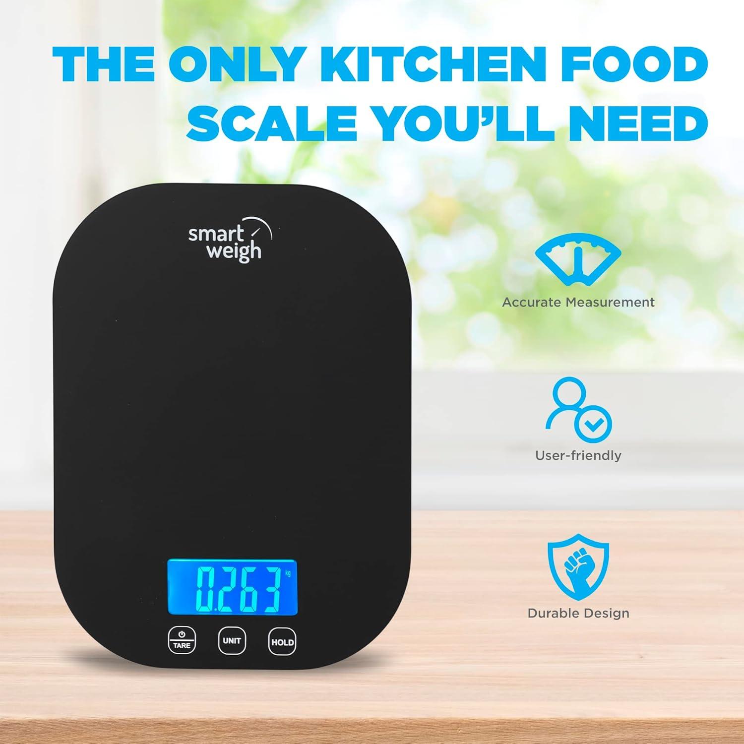 Báscula Digital de Cocina Smart Weigh Negra 5kg Precisa