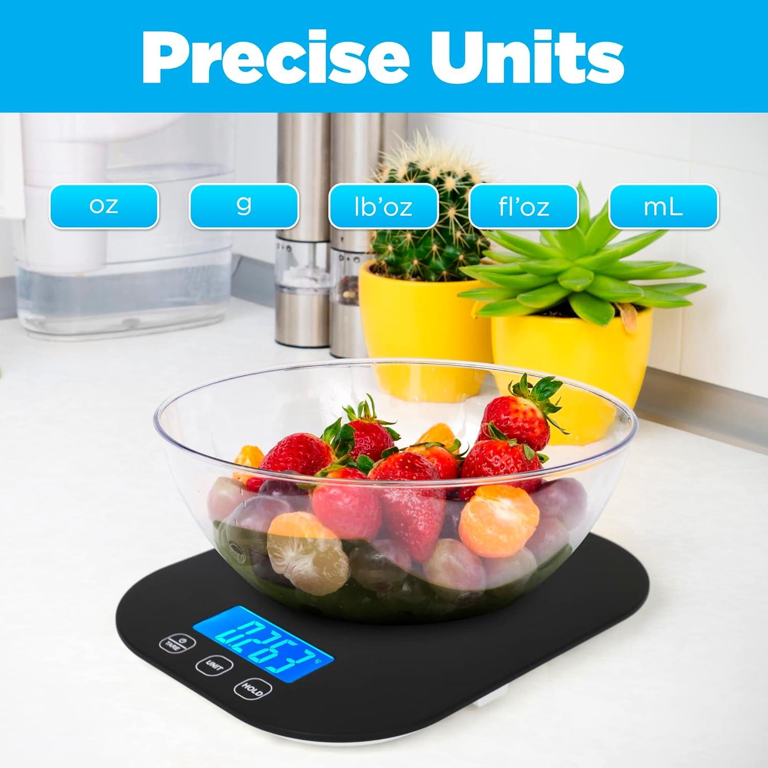 Báscula Digital de Cocina Smart Weigh Negra 5kg Precisa