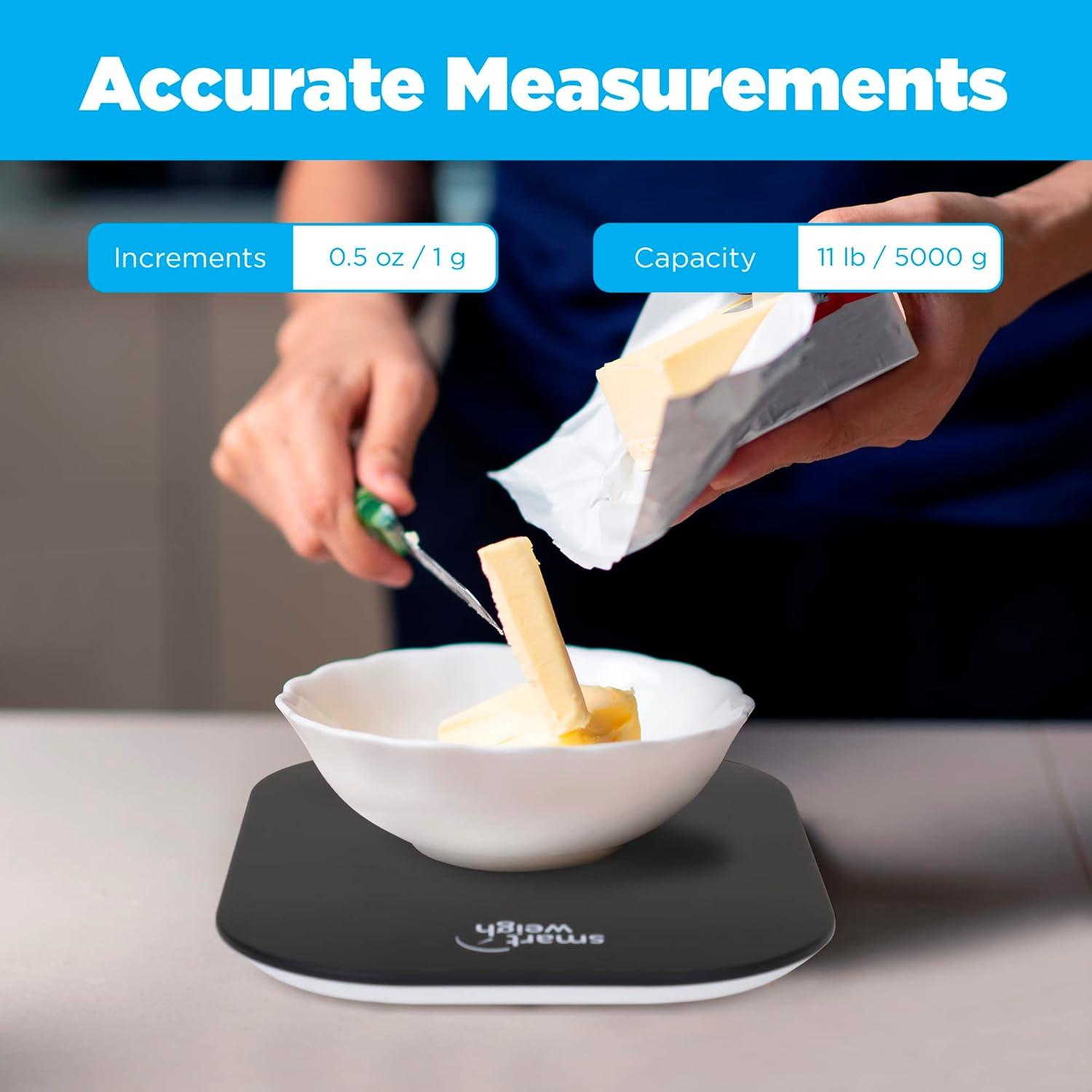 Báscula Digital de Cocina Smart Weigh Negra 5kg Precisa