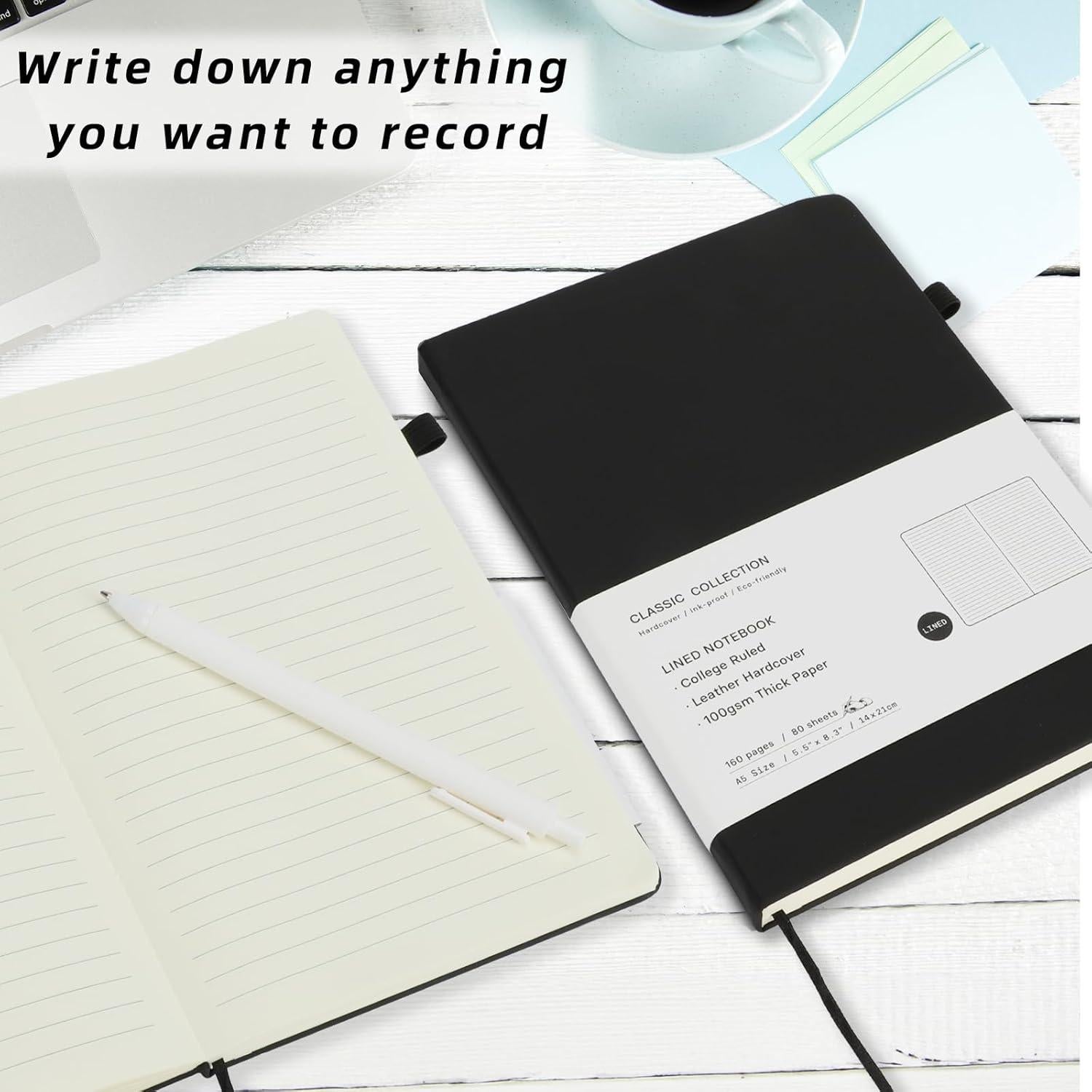 Coopay 6 Cuadernos A5 Tapa Dura con Bolígrafos Blancos 100GSM