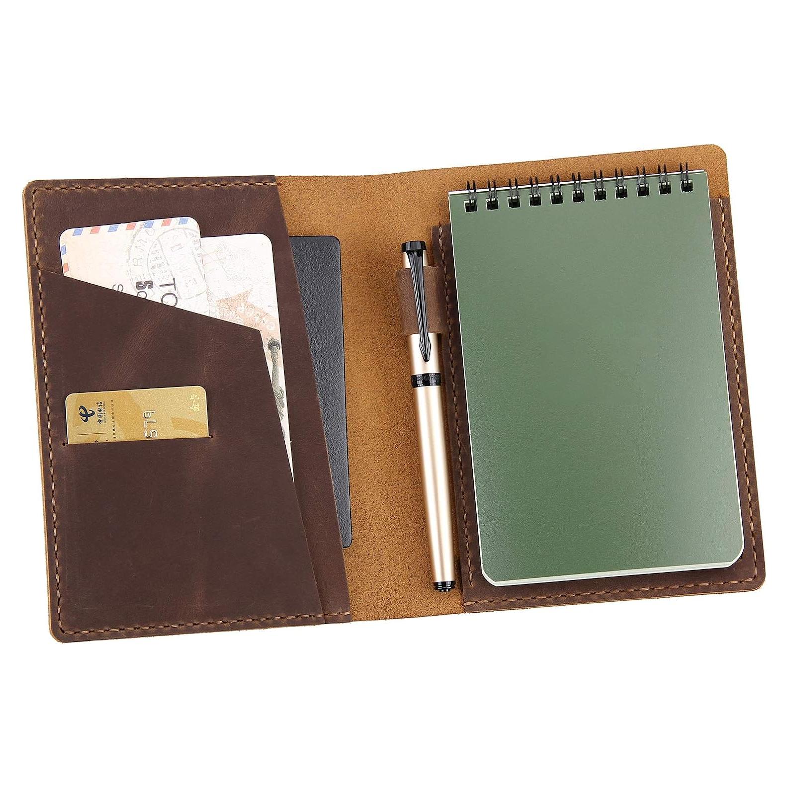 Cubierta de cuero Fasjosma para cuaderno 4x6 pulgadas marrón