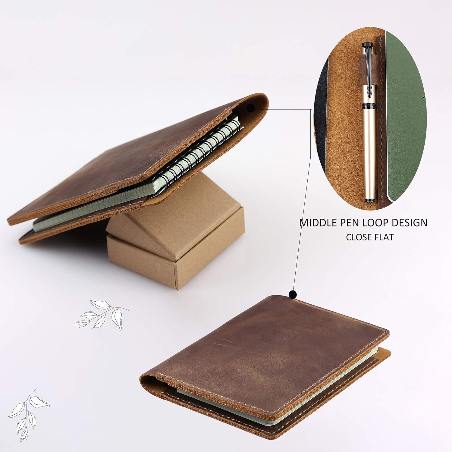 Cubierta de cuero Fasjosma para cuaderno 4x6 pulgadas marrón