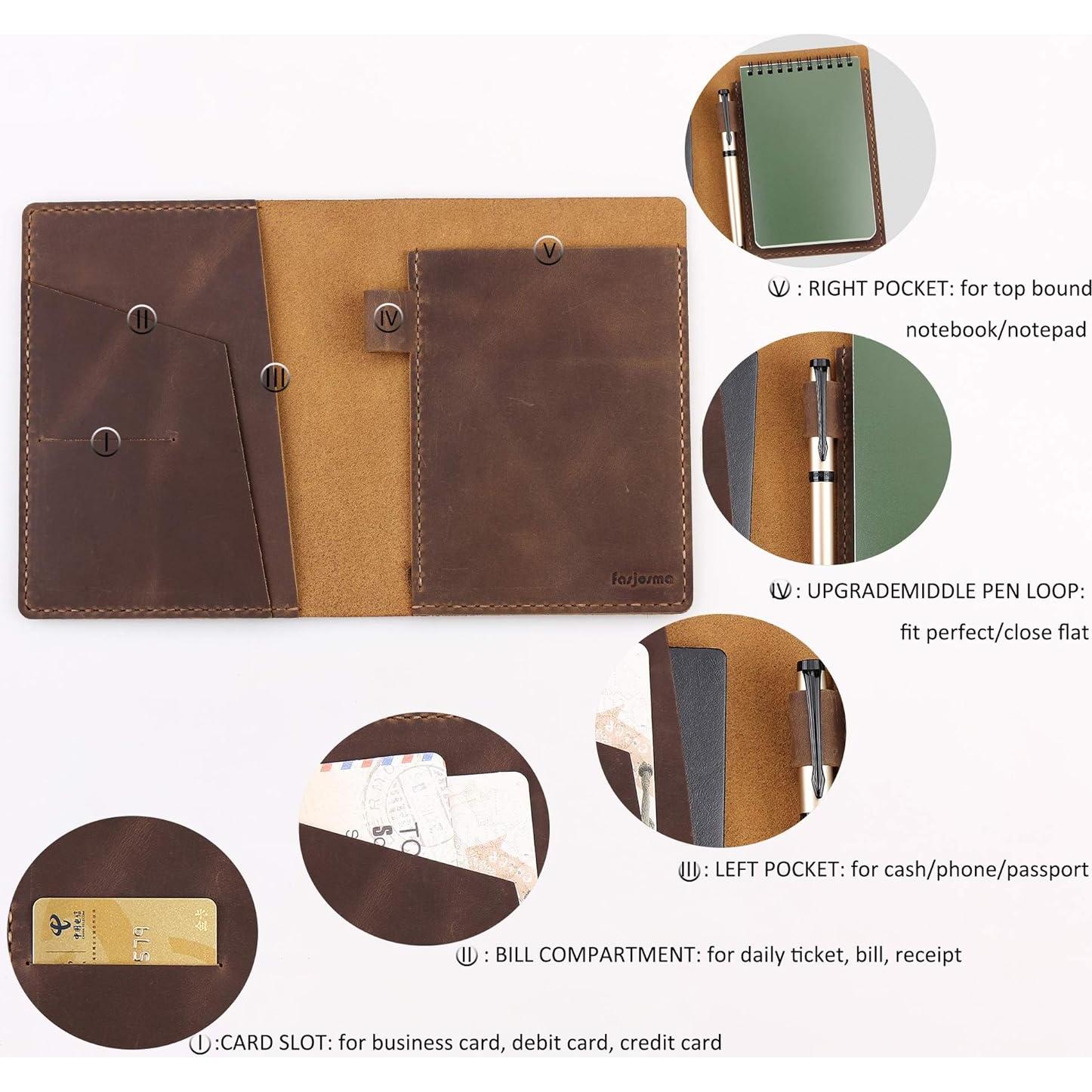 Cubierta de cuero Fasjosma para cuaderno 4x6 pulgadas marrón