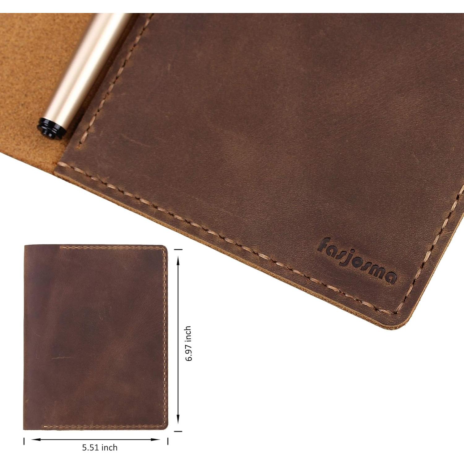 Cubierta de cuero Fasjosma para cuaderno 4x6 pulgadas marrón