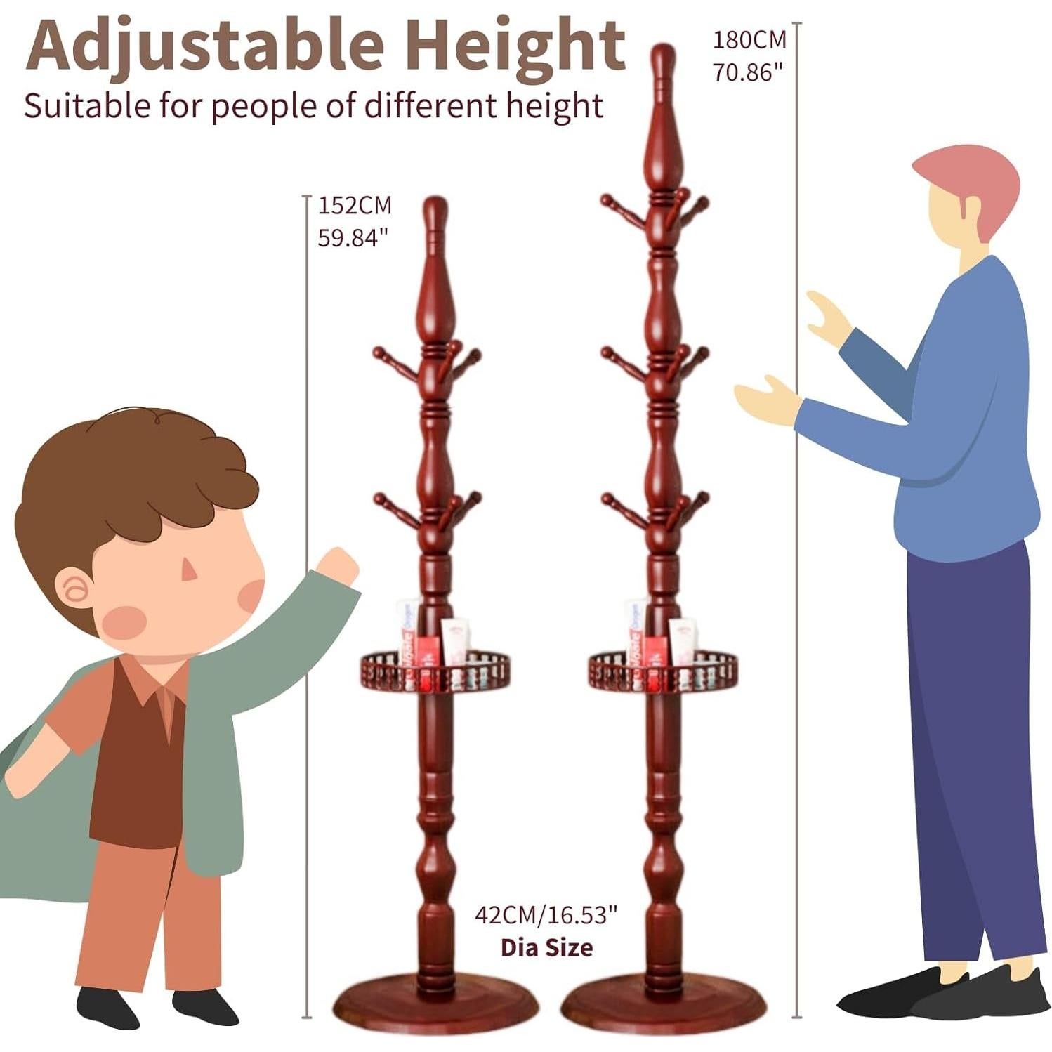 Perchero de Madera Abeto SUOHUI 9 Ganchos Rojo Oscuro 180 cm