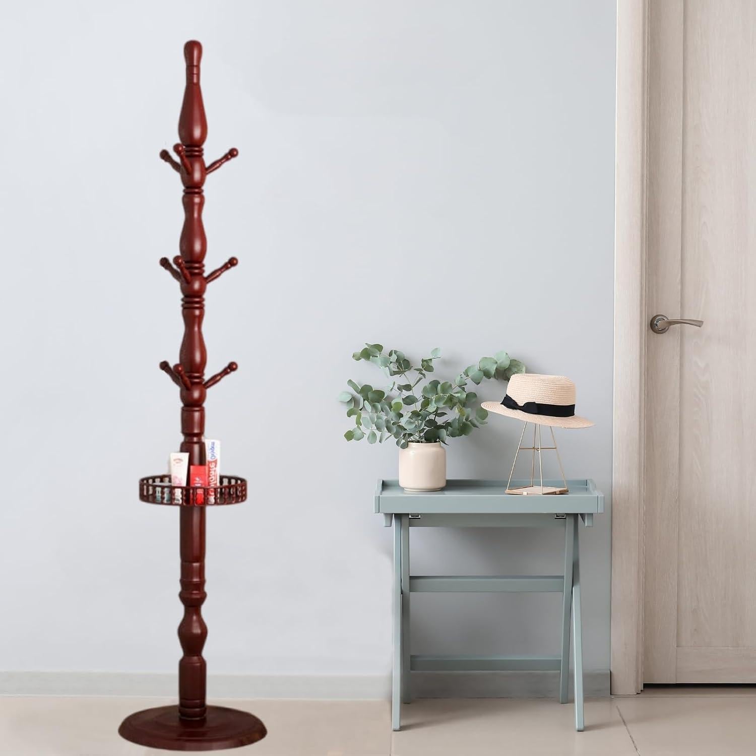 Perchero de Madera Abeto SUOHUI 9 Ganchos Rojo Oscuro 180 cm