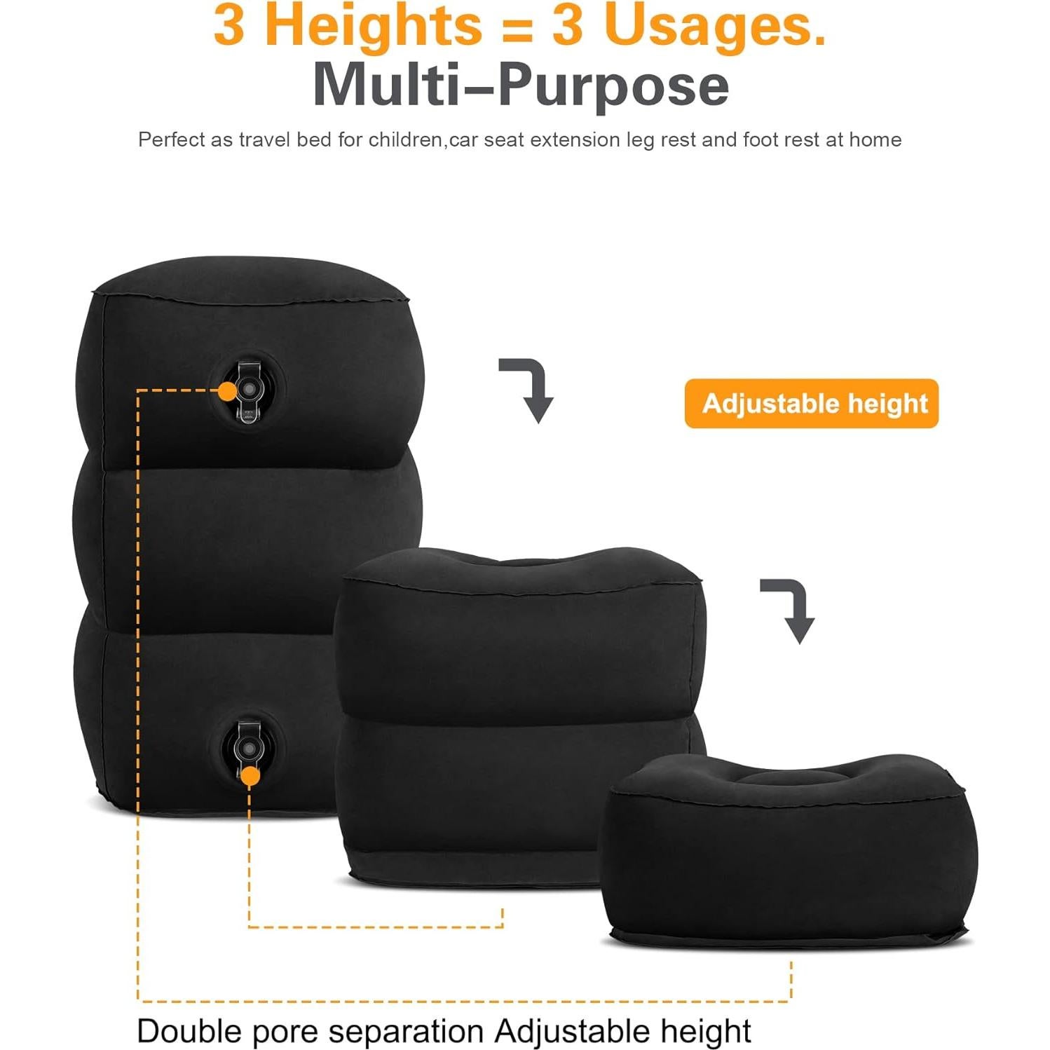 Almohada Inflable de Viaje Sunany para Descanso de Pies - Negro