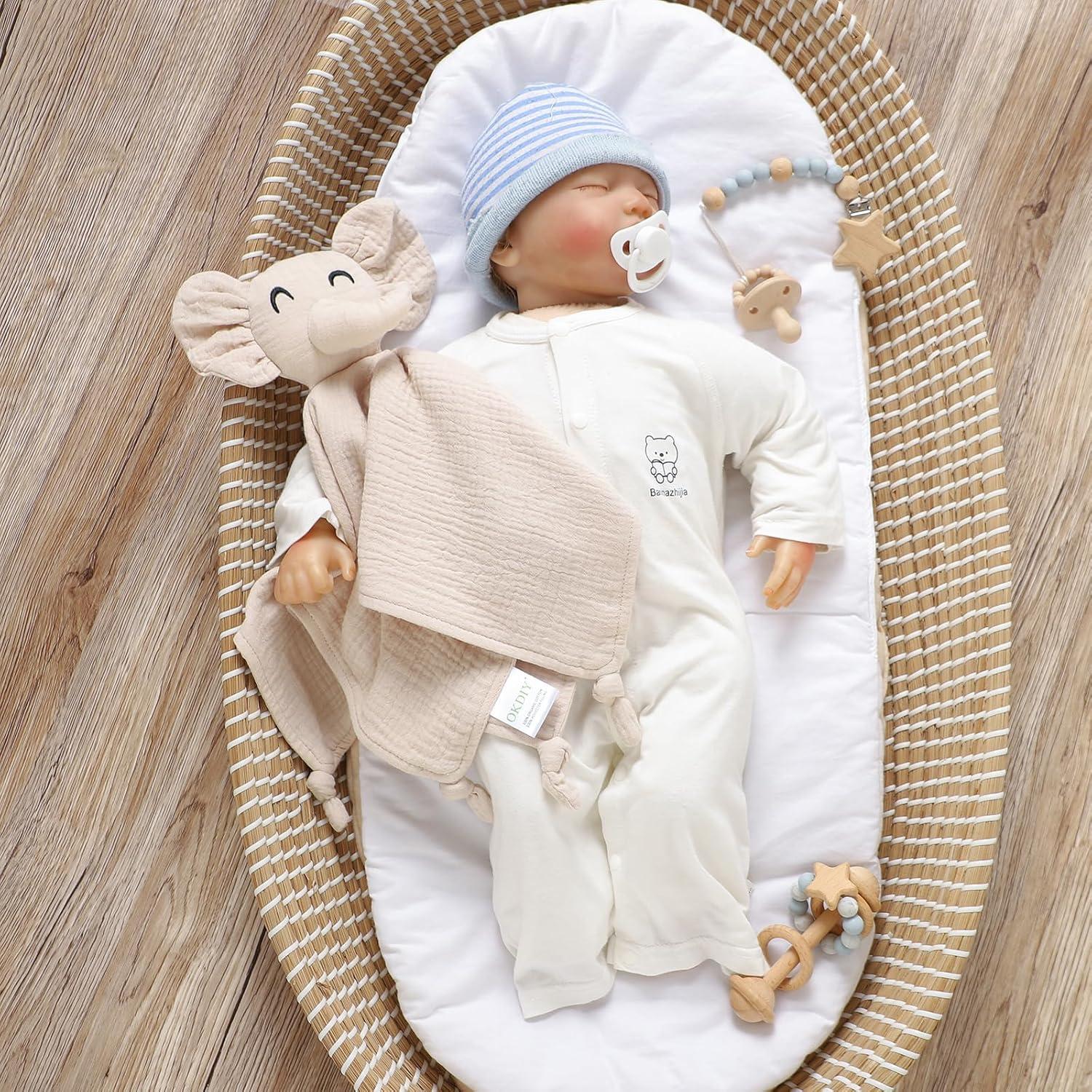 Manta de Muselina de Algodón Orgánico okdiy Elefante Khaki 40x40cm