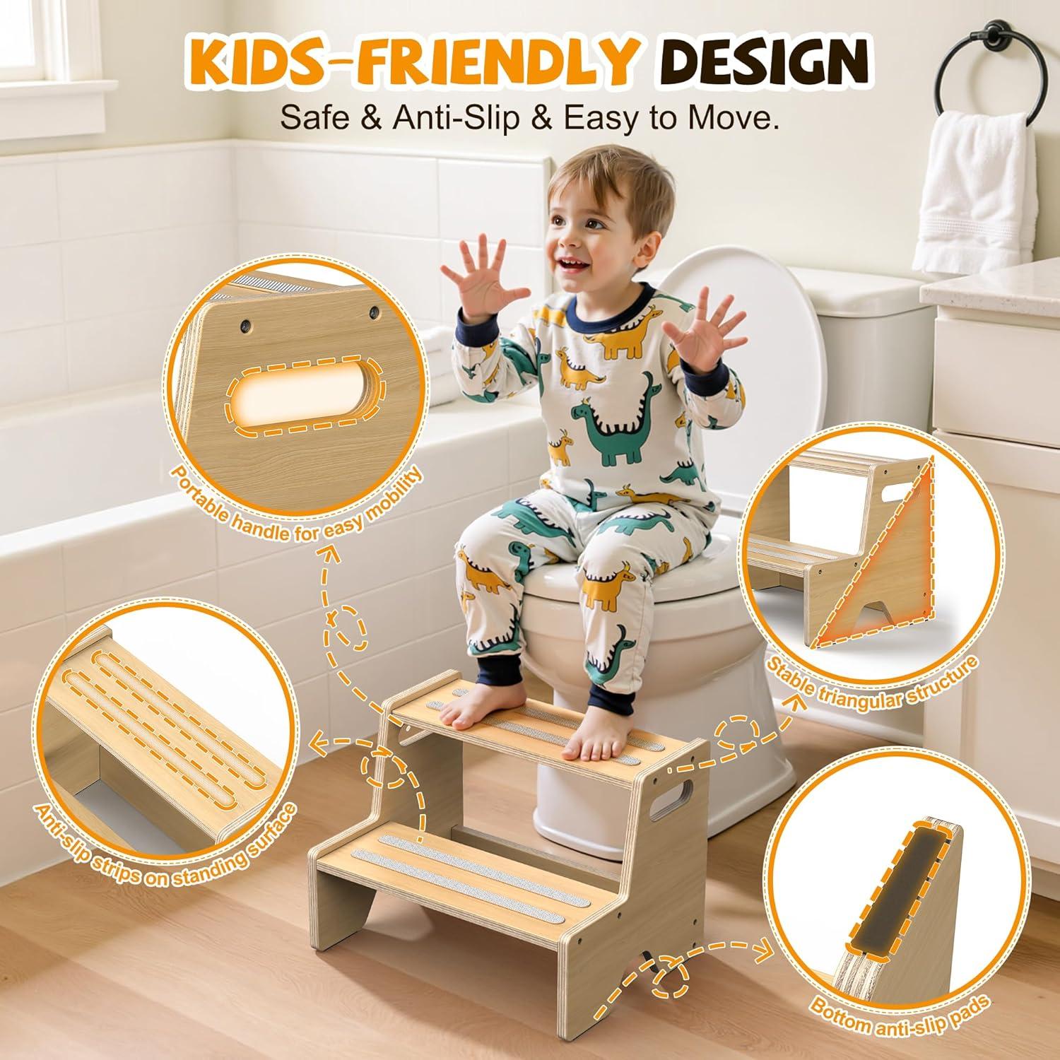 Escalera de Madera para Niños Uiirvdy 2 Escalones Antideslizante