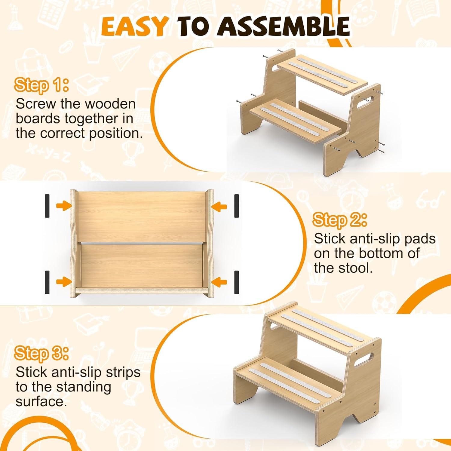 Escalera de Madera para Niños Uiirvdy 2 Escalones Antideslizante