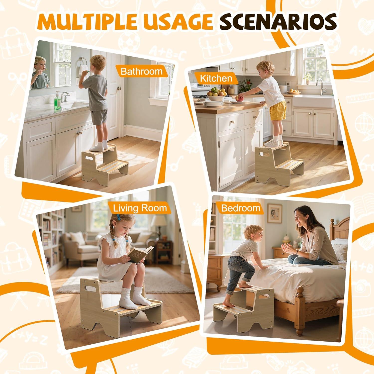 Escalera de Madera para Niños Uiirvdy 2 Escalones Antideslizante