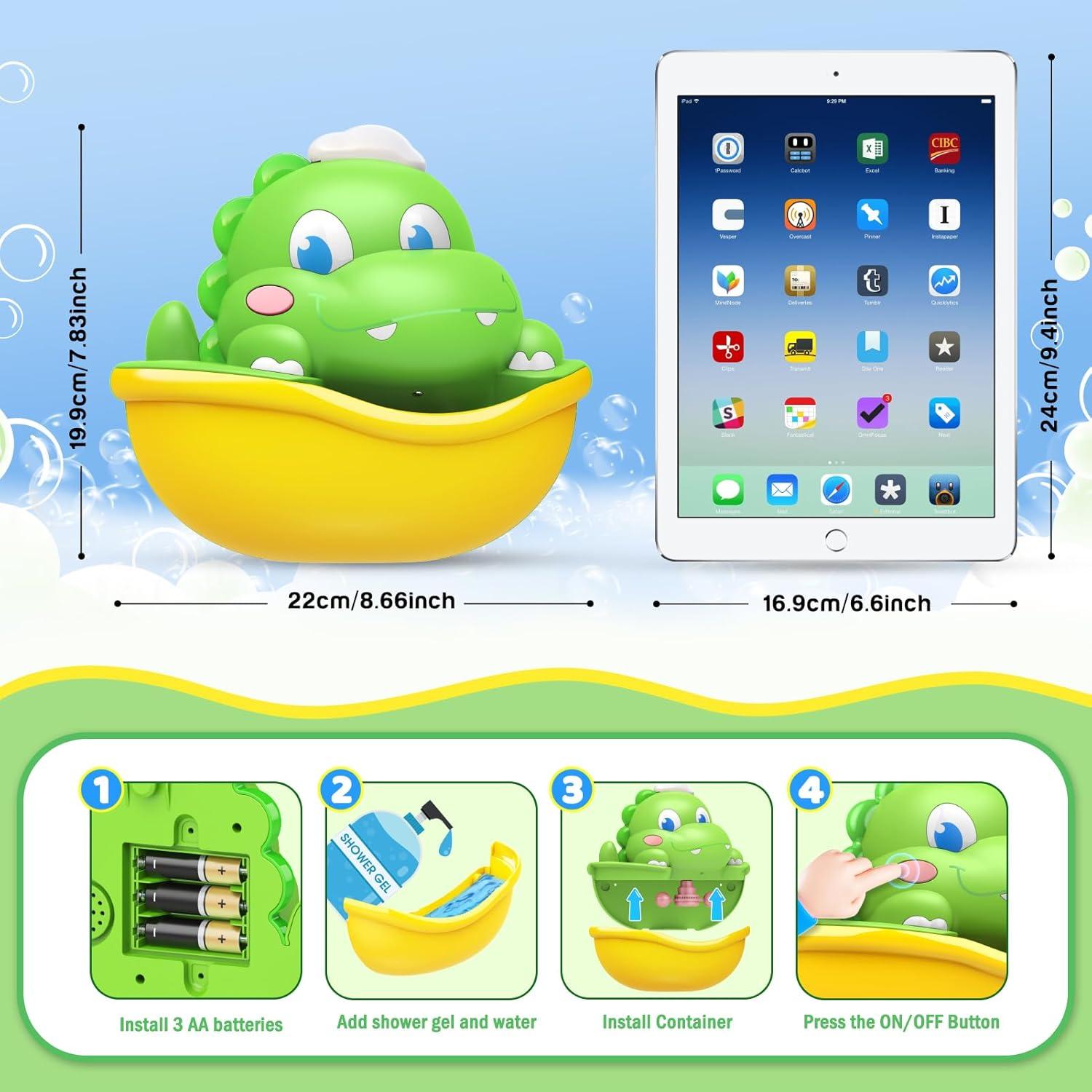 Juguete de Baño Puidapo Dinosaurio con Máquina de Burbujas