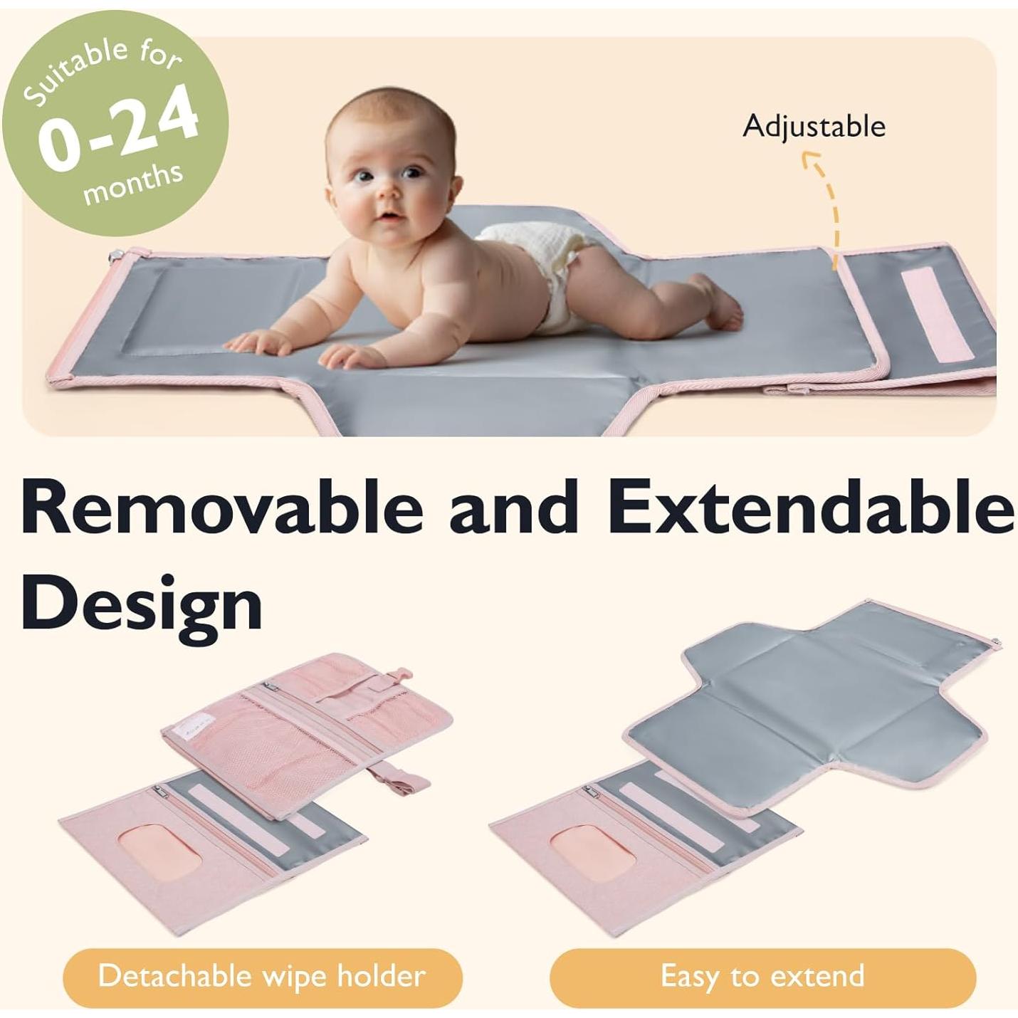 Almohadilla de Cambio Portátil Mommore Rosa Expandible 90-116 cm